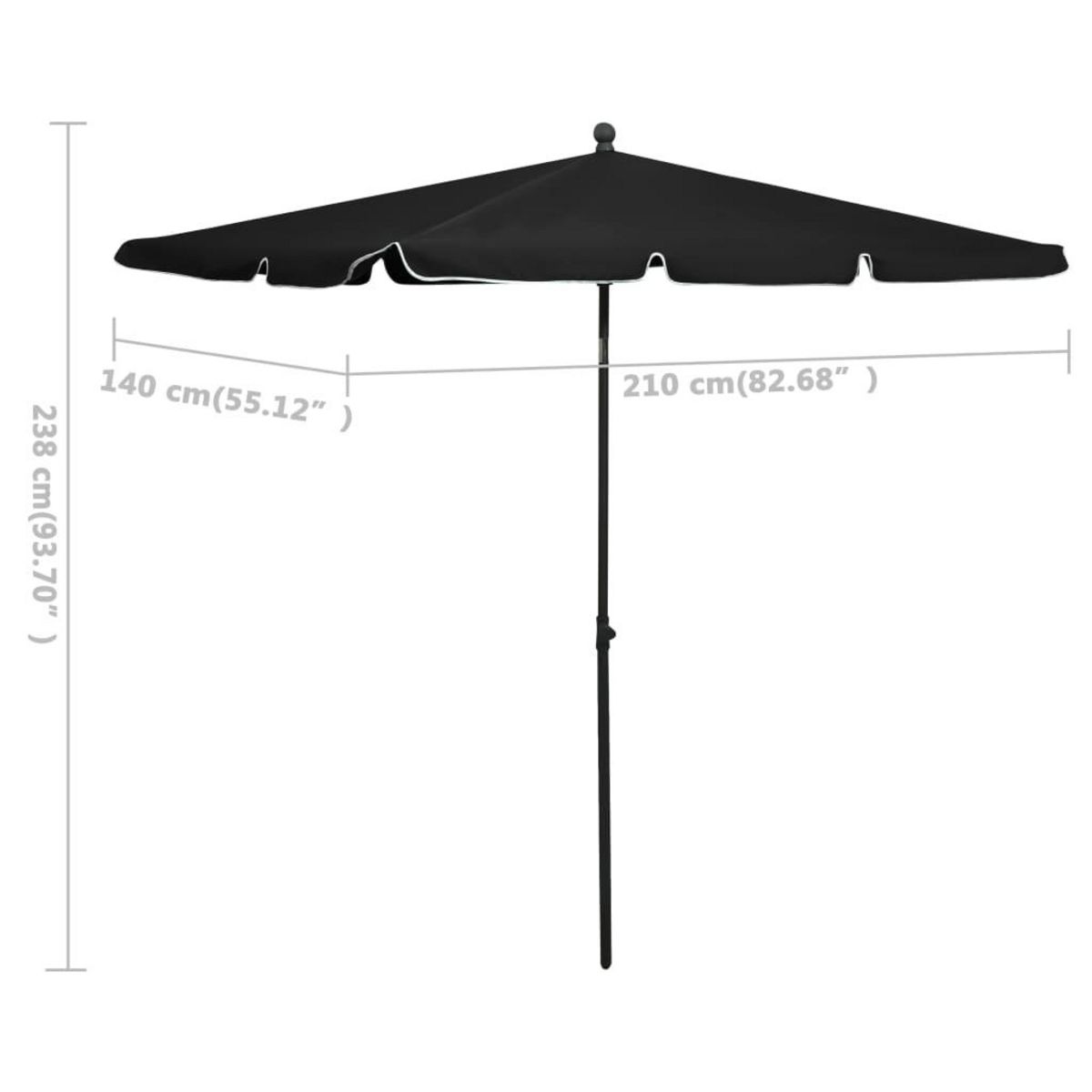 VIDAXL Parasol de jardin avec mat 210x140 cm Noir