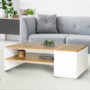 Voir la diapositive 4 : ID MARKET Table basse bar contemporaine rectangulaire IZIA avec coffre blanc et plateaux bois