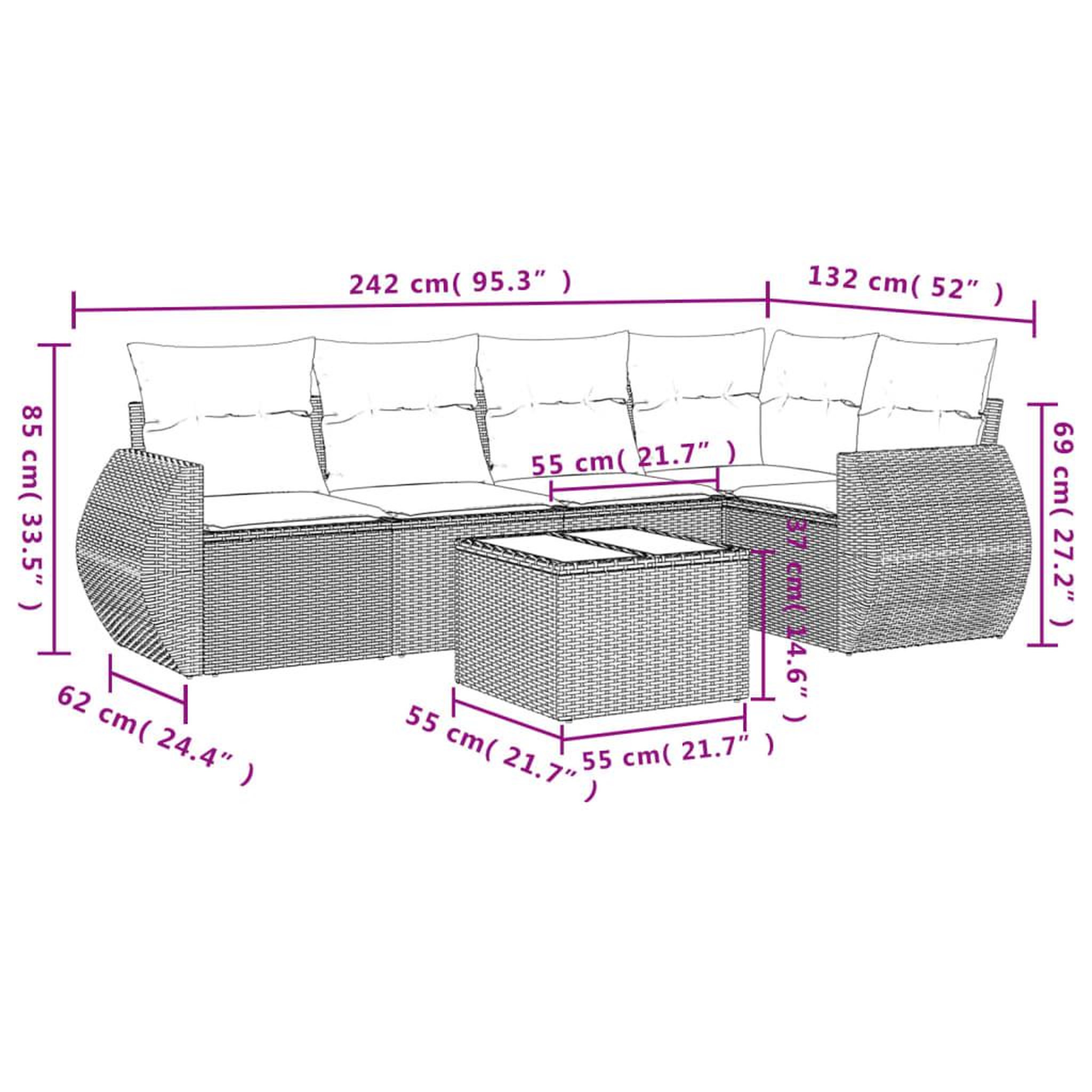 Voir la diapositive 3 : VIDAXL Salon de jardin 6 pcs avec coussins gris resine tressee