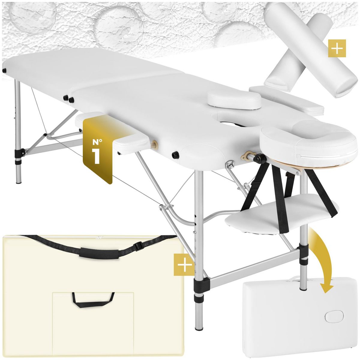 tectake Table de massage portable pliante 2 zones largeur 61 cm et rembourrage de 4 cm blanc