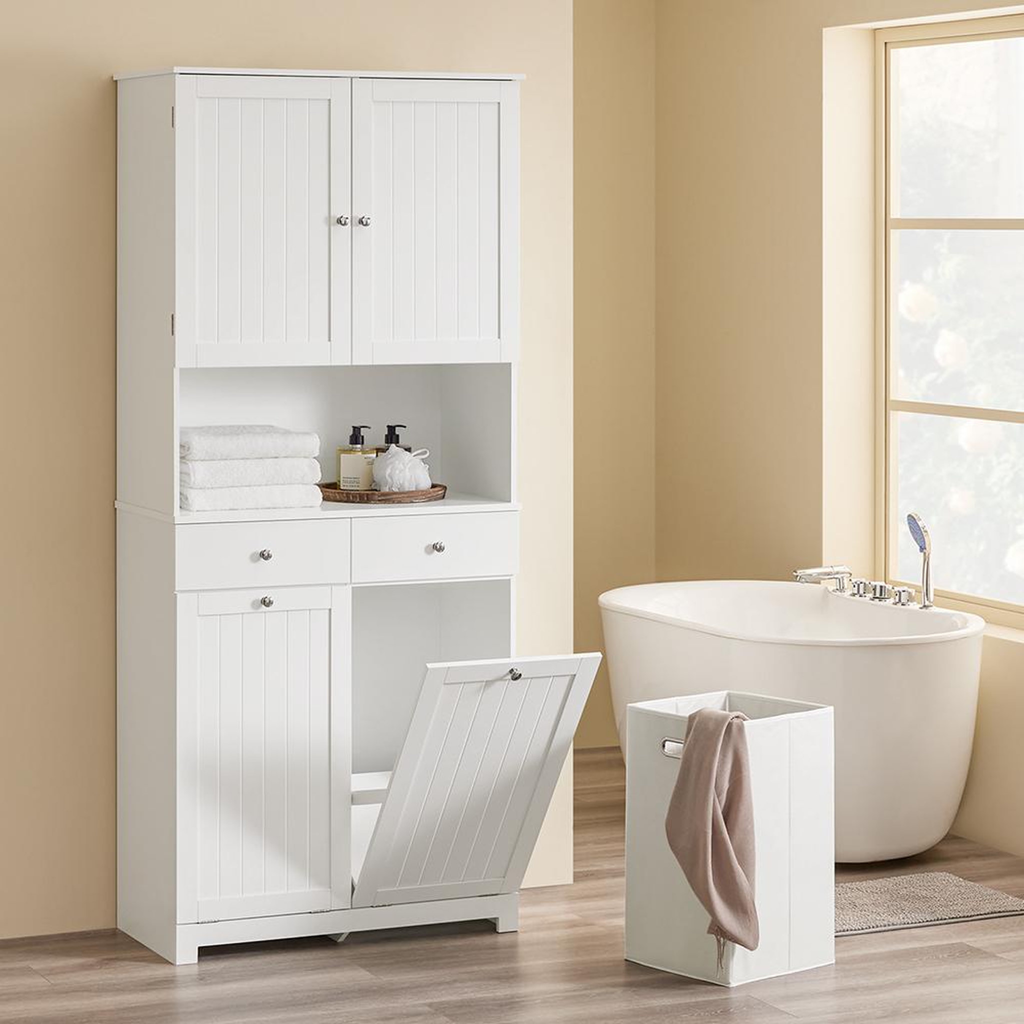 Voir la diapositive 2 : SOBUY SoBuy - Meuble De Buanderie à deux tiroirs - Blanc - 78x38x181cm - Nordique - BZR215-W