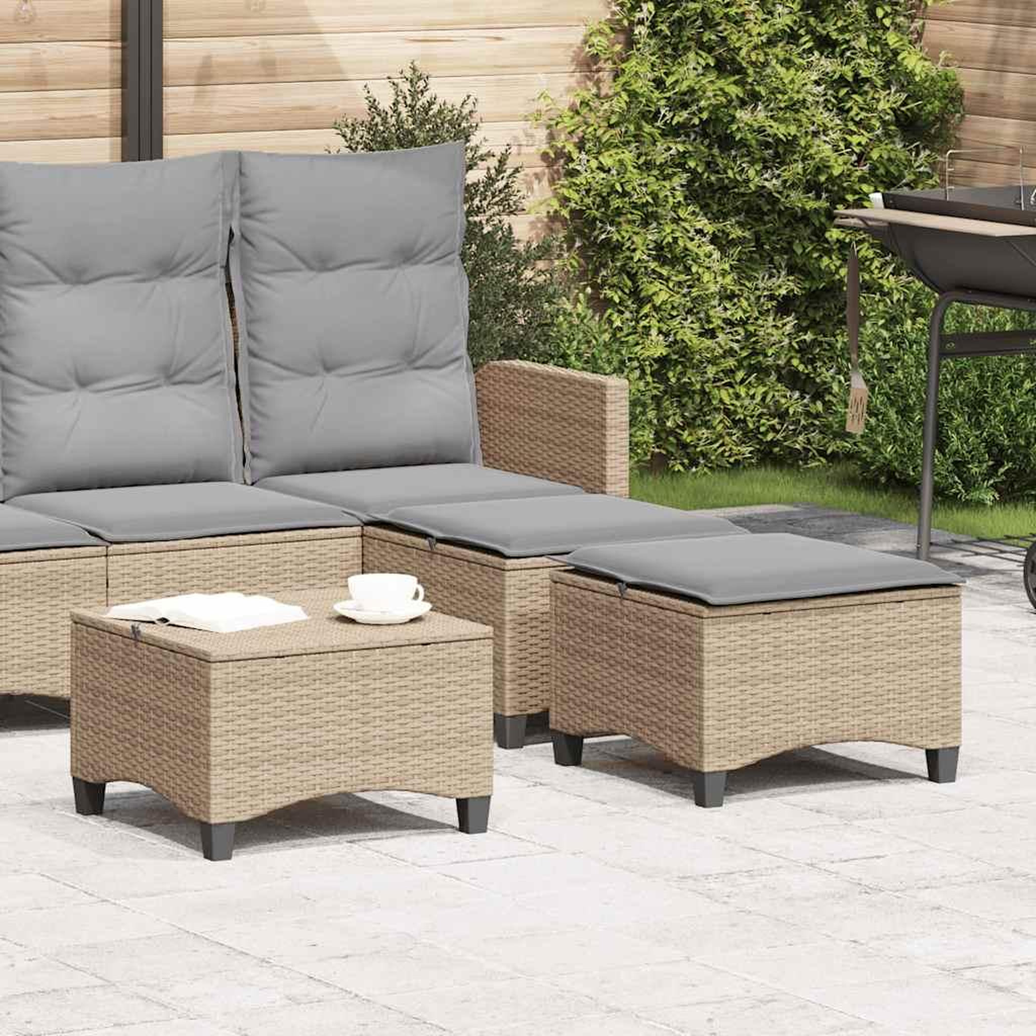 VIDAXL Tabourets jardin coussins 2 pcs beige 55x55x36cm resine tressee