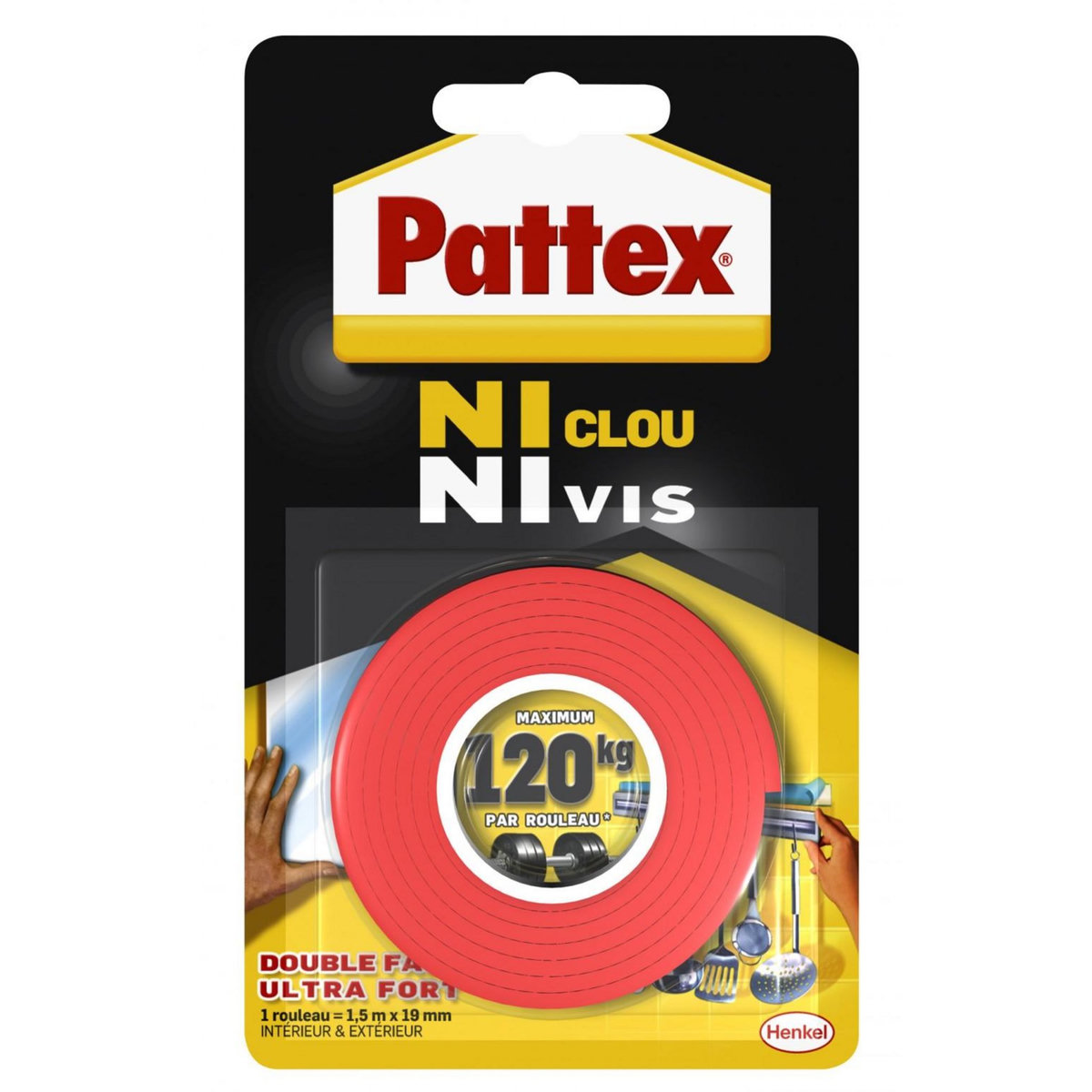 PATTEX Adhésif, Double face nis clous ni vis, surfaces lisses, blanc PATTEX L.1.5 m x l