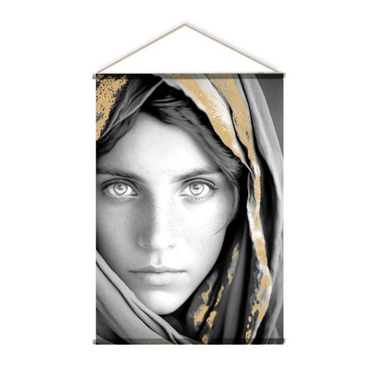 Paris Prix Toile Murale à Suspendre  Afghane  90x130cm Noir & Or