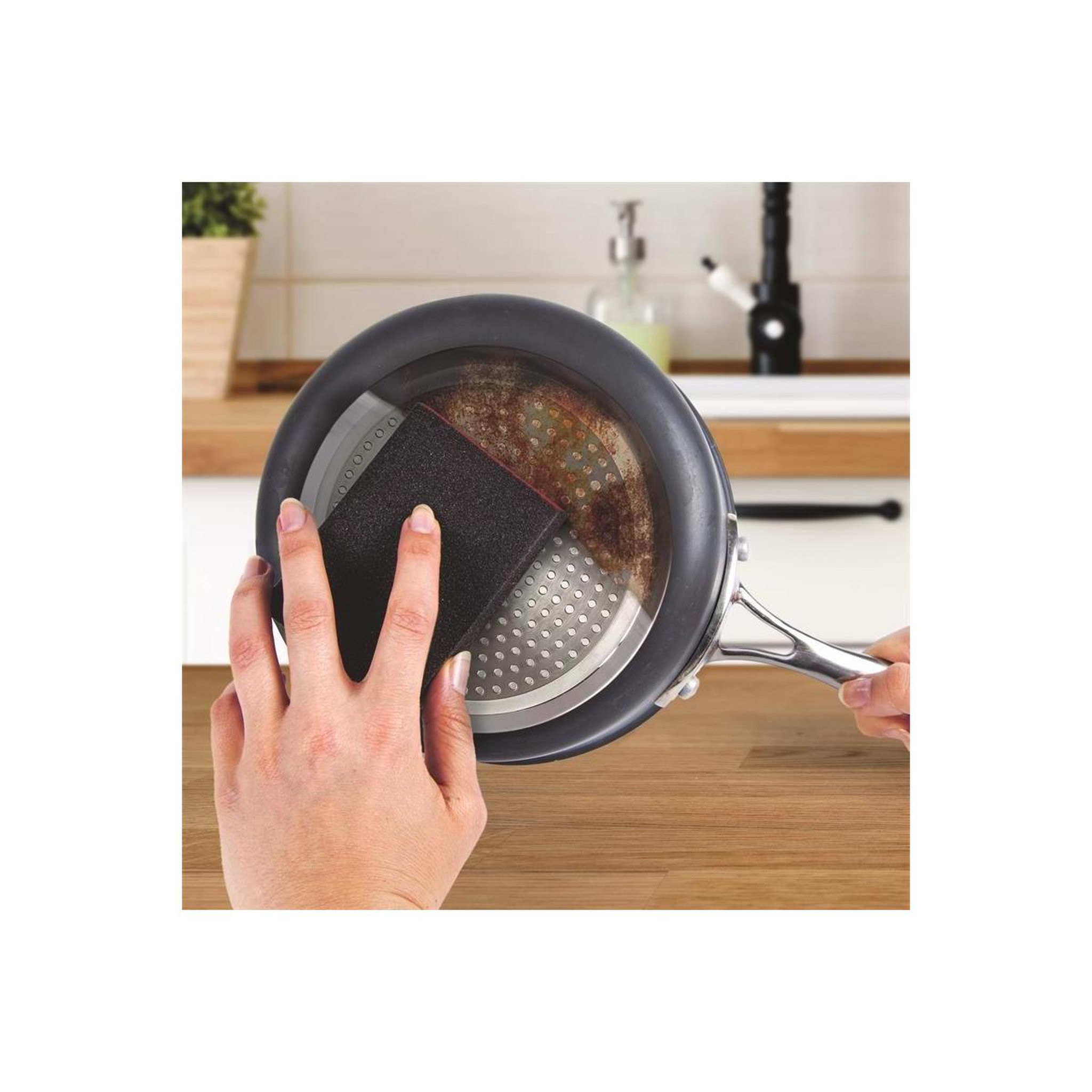 Voir la diapositive 3 : Je cherche une idee Lot de 2 éponges nettoyantes  spécial inox  10cm noir