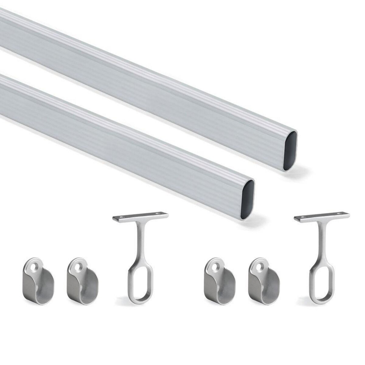EMUCA SRL Kit tube de penderie 30x15 mm aluminium, L 1150 mm, Anodisé mat