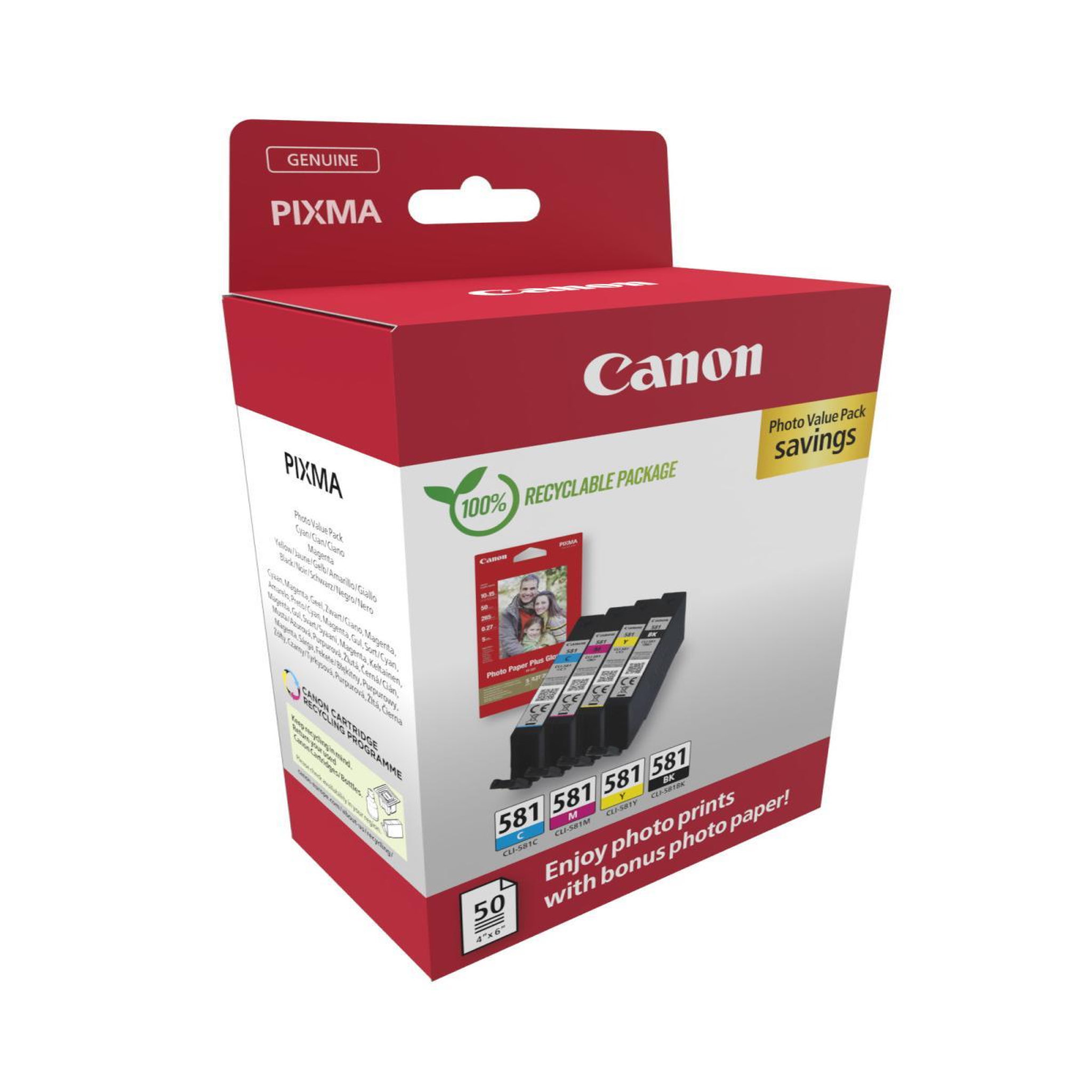 Voir la diapositive 3 : Canon Cartouches d'encre Canon CLI-581 Pack Photo Valeur - Noir, Cyan, Magenta, Jaune