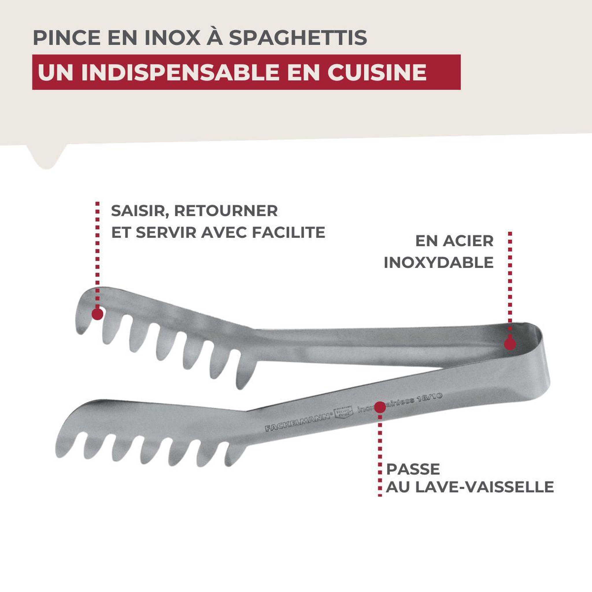 Voir la diapositive 4 : Fackelmann Pince à spaghettis, de cuisine en acier inoxydable 19 cm fackelmann