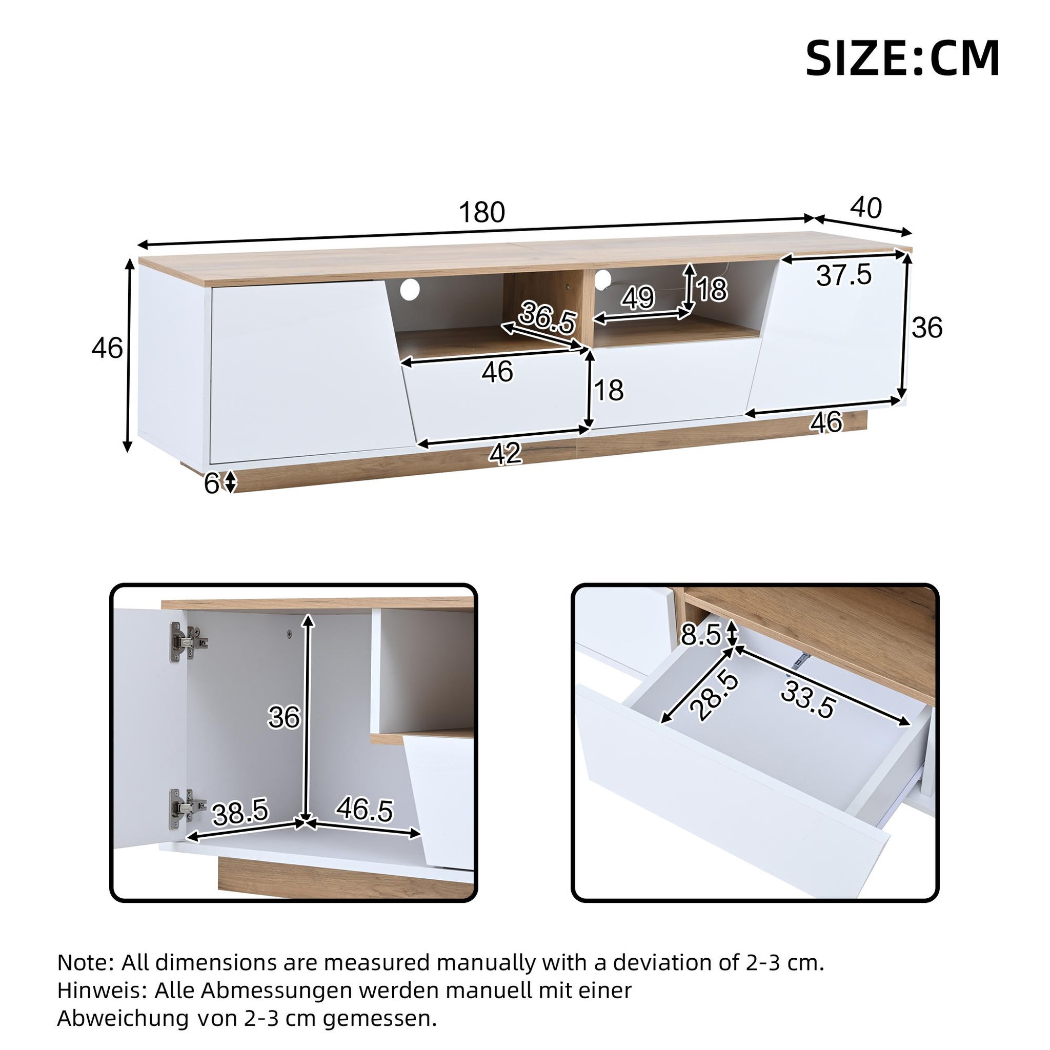 Voir la diapositive 3 : MERAX Meuble tv blanc+naturel 180 cm led panneau de particules