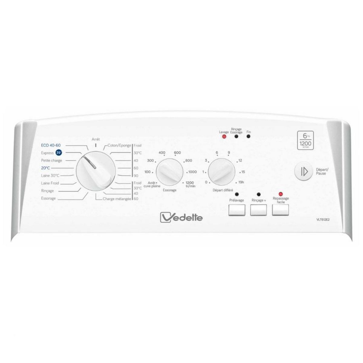Vedette Lave-linge top 6kg 1200 tours/min - vlt612e2