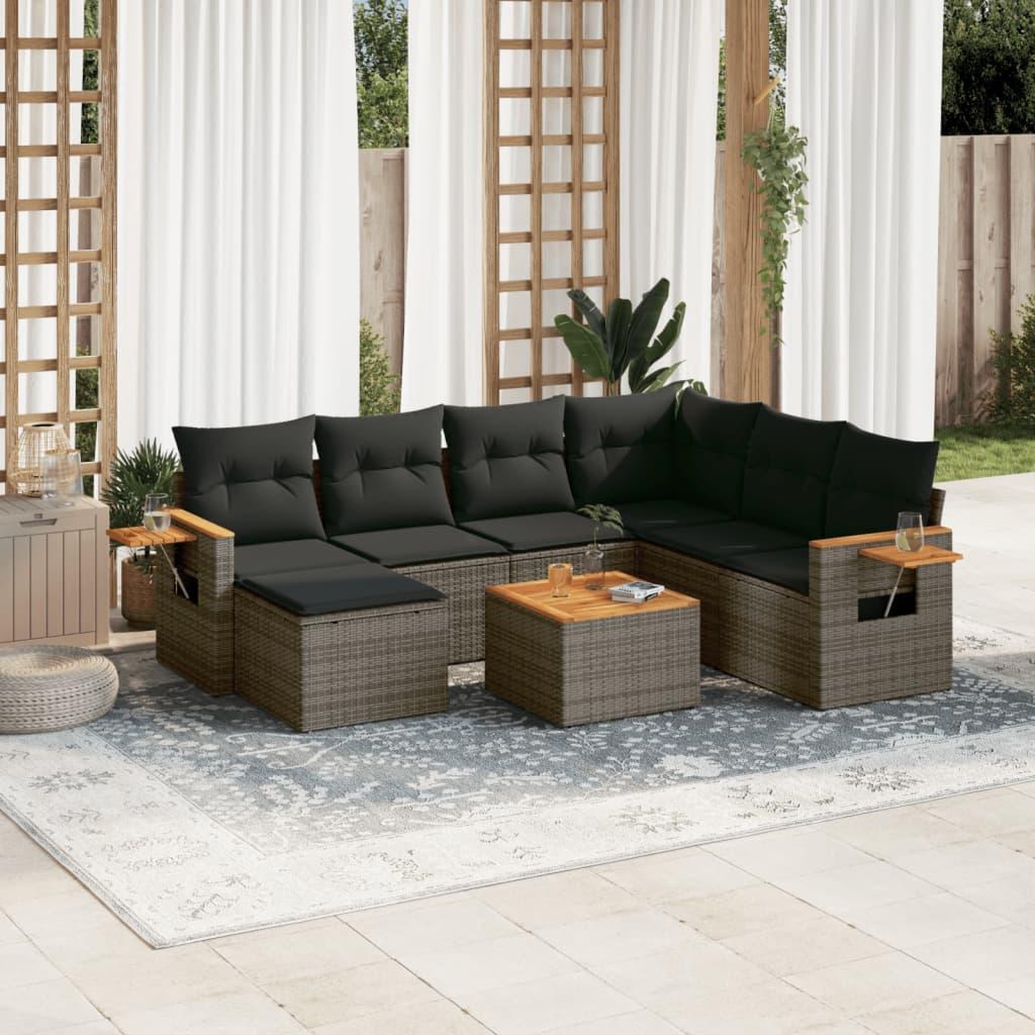 VIDAXL Salon de jardin 8 pcs avec coussins gris resine tressee