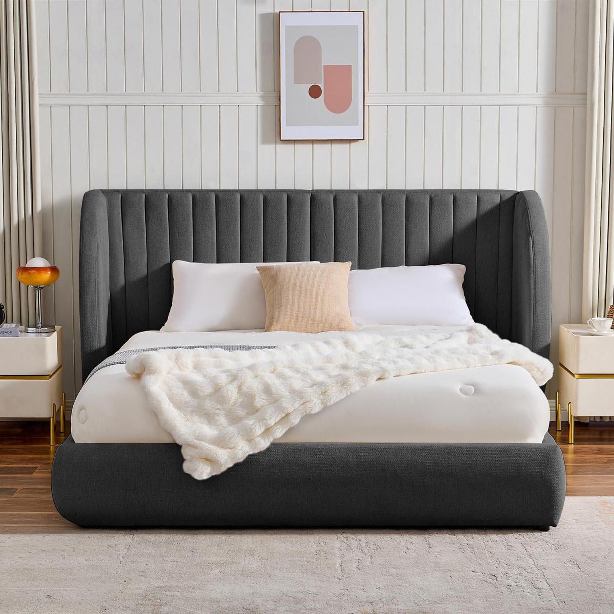 Voir la diapositive 4 : Paris Prix Lit coffre tête de lit modulable  comfy  160x200cm gris foncé