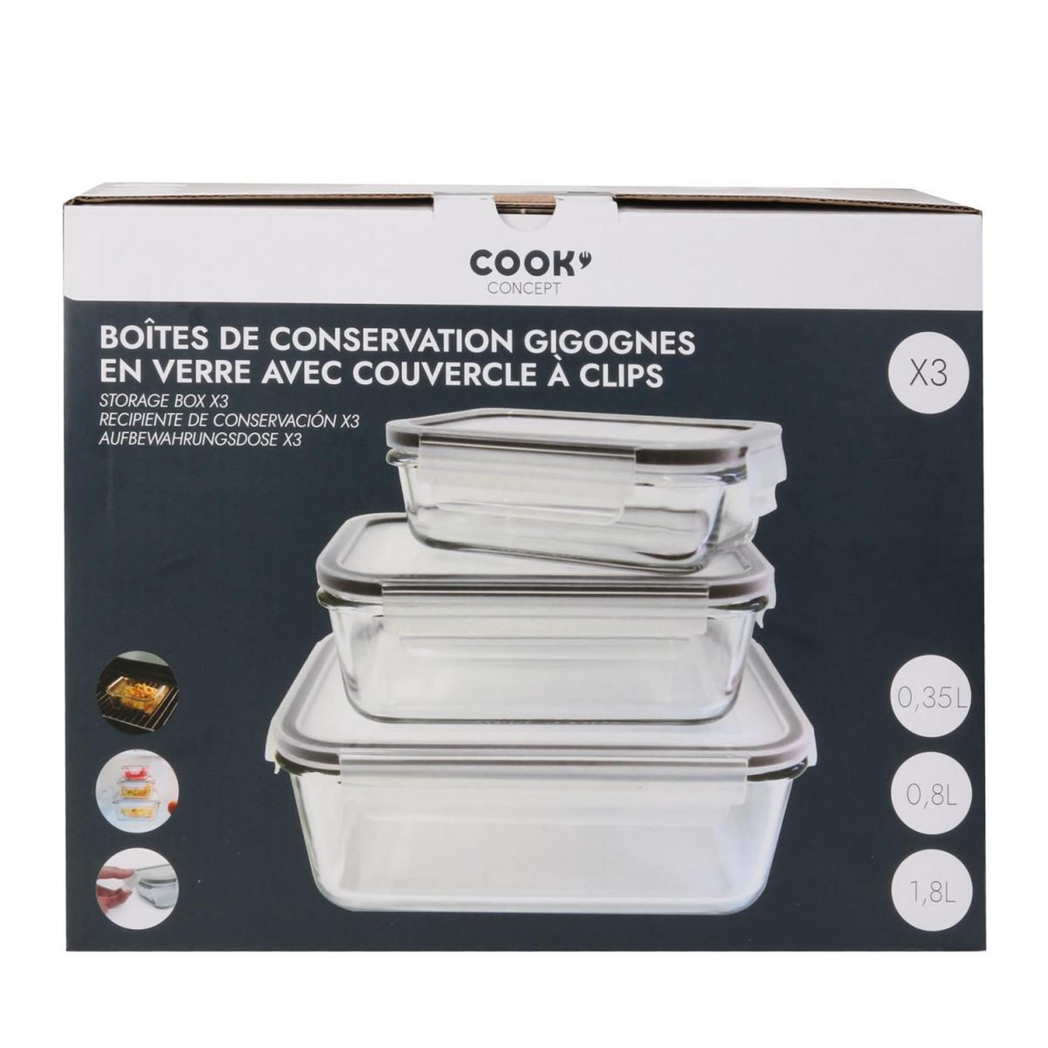 Voir la diapositive 3 : COOK CONCEPT Lot de 3 Plats à Four & Couvercles  Forno  22cm Transparent