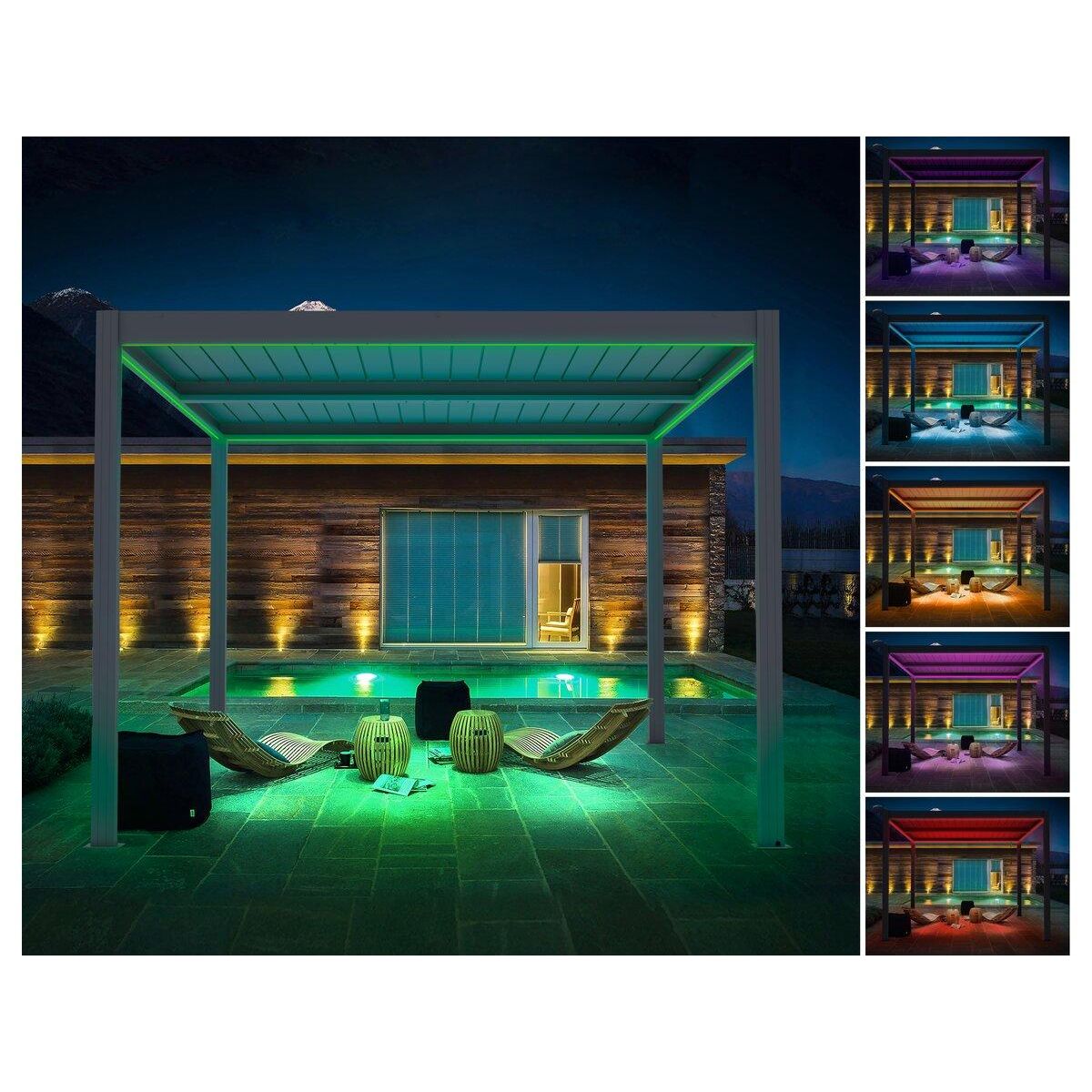 Habitat et Jardin Pergola bioclimatique électrique avec led  Windsor  en aluminium 3 x 4 - Gris