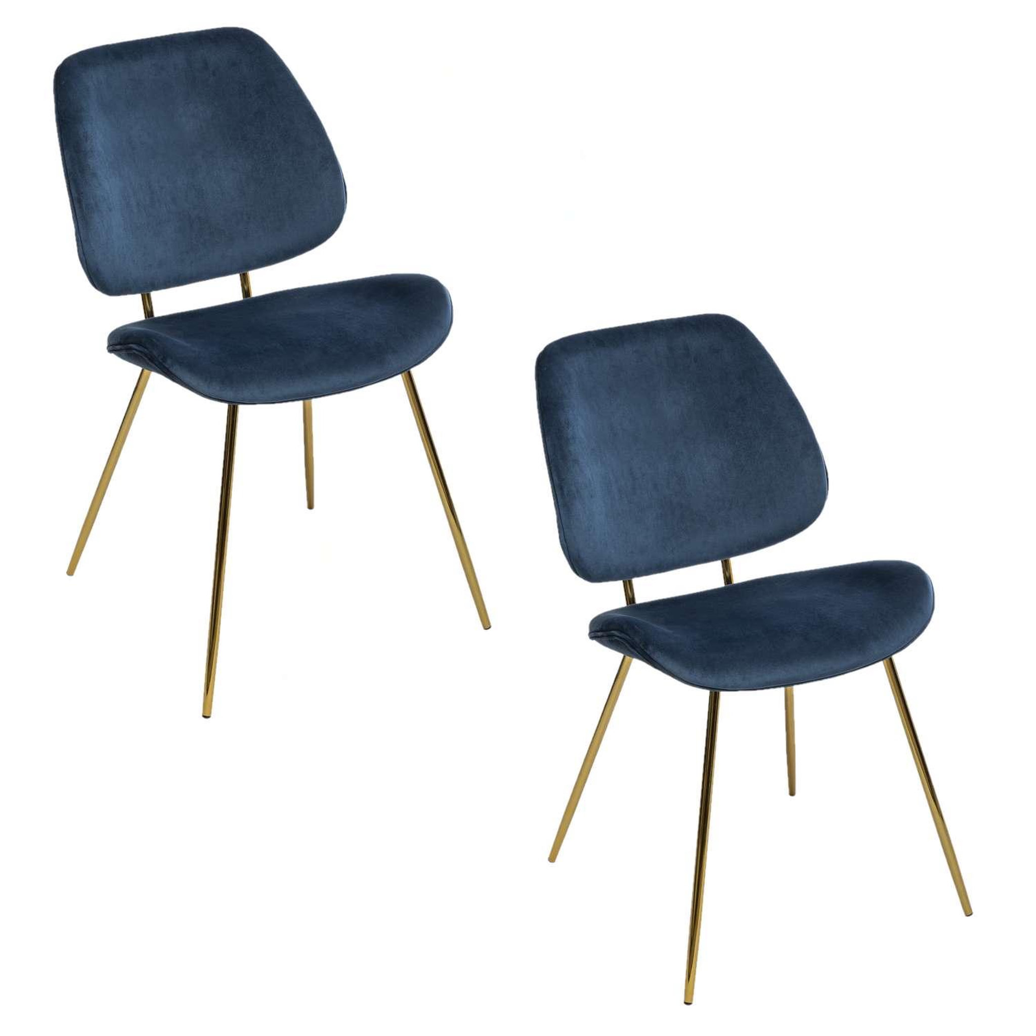 TOILINUX 2 chaises design velours et métal slow. Coloris disponibles : Bleu