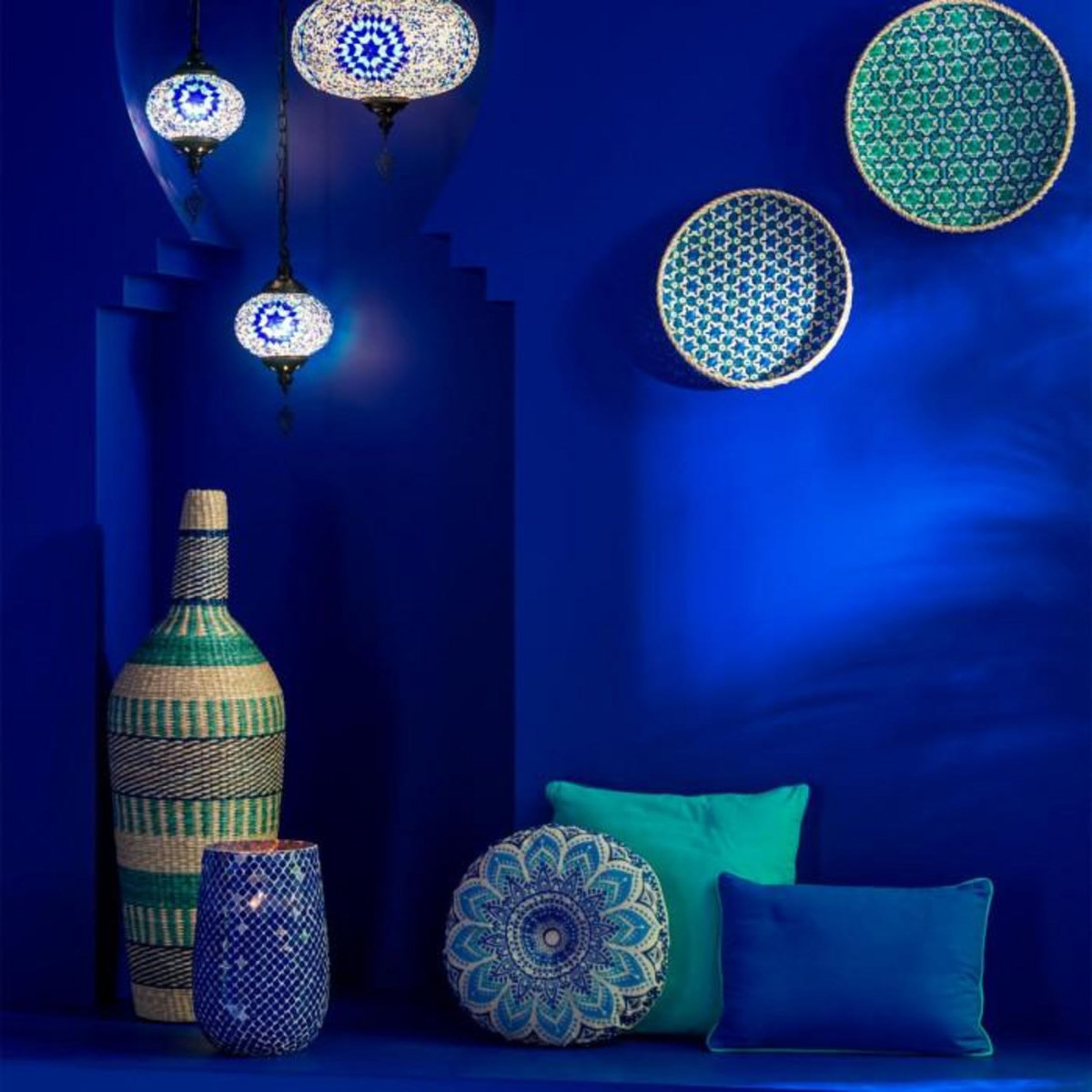 Paris Prix Vase Déco en Jonc  Ninon  90cm Bleu