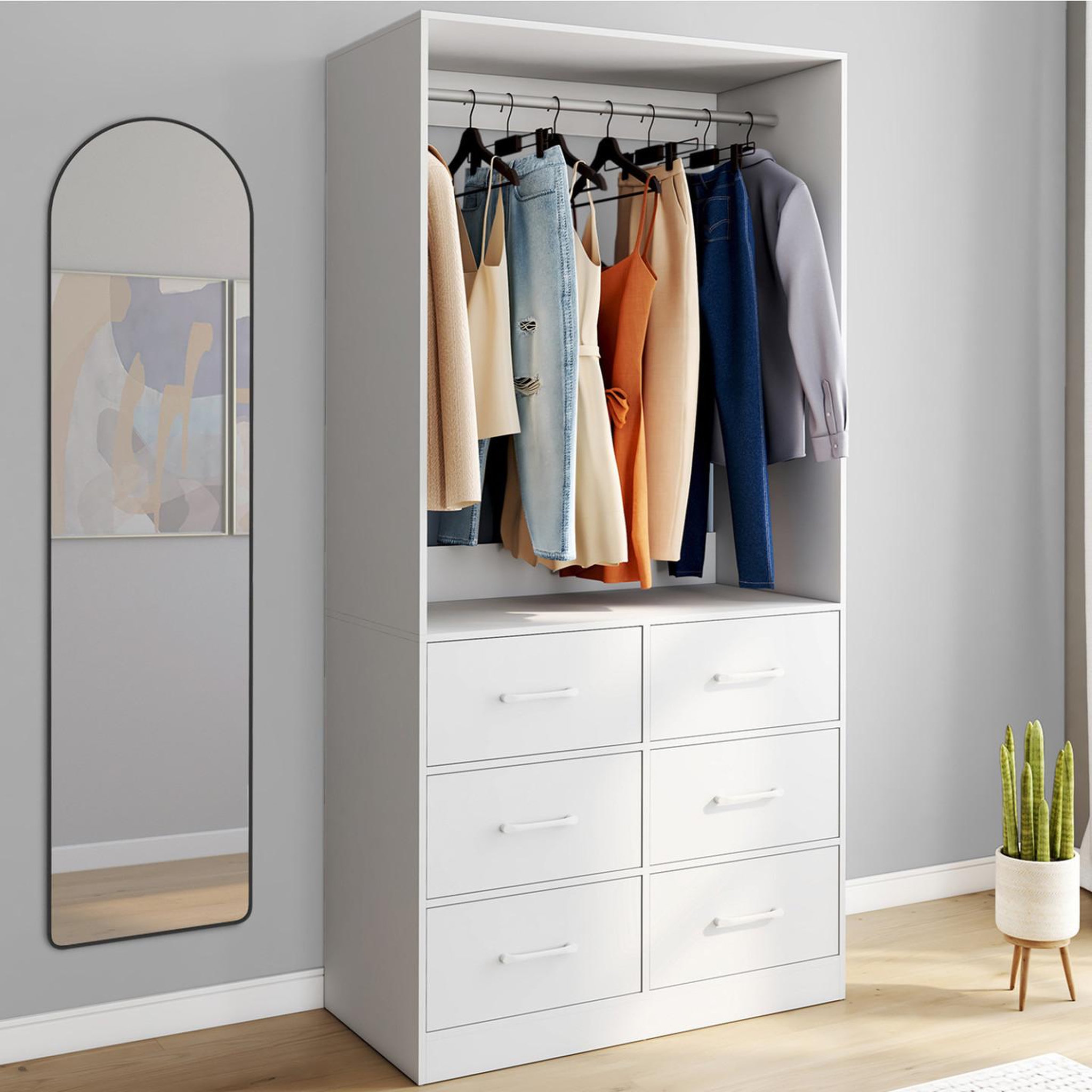 Voir la diapositive 2 : ID MARKET Dressing penderie l. 80 cm uppah avec 6 bacs en tissu blanc