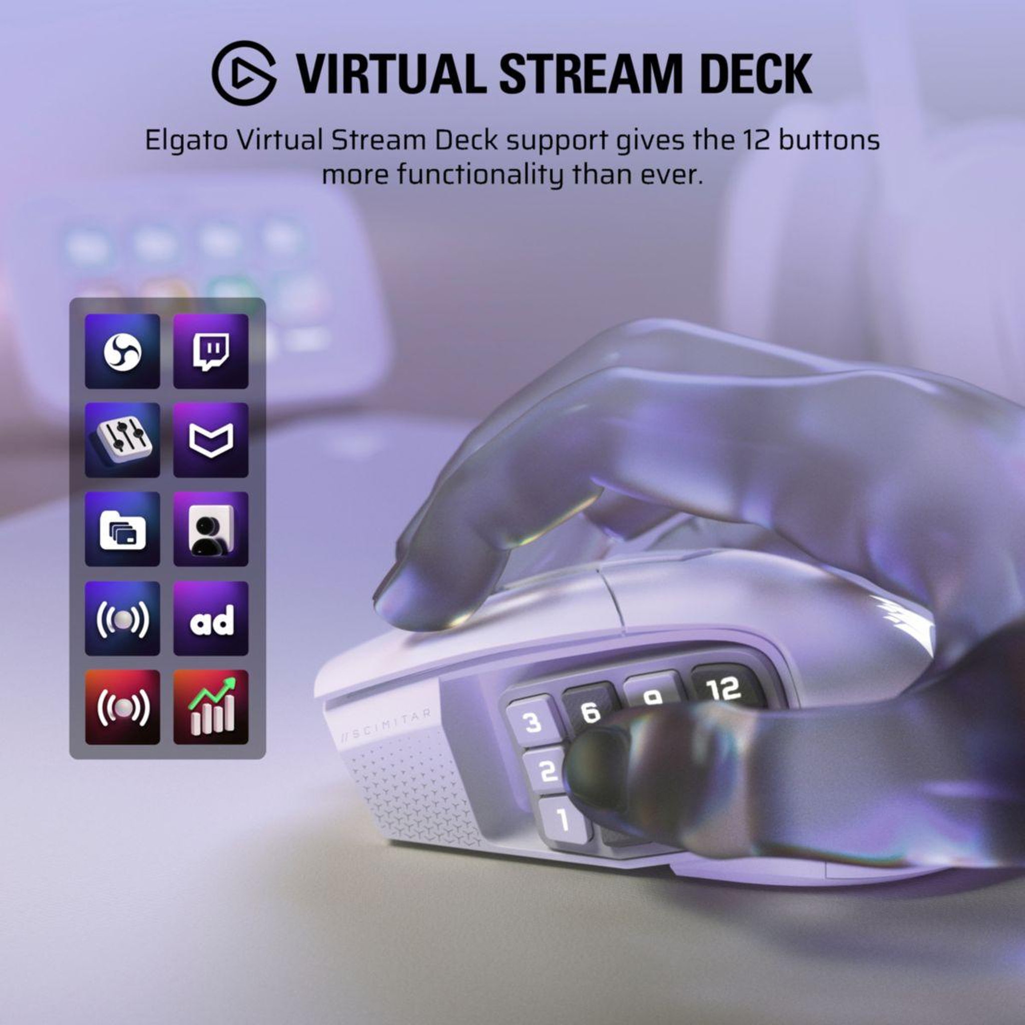 Voir la diapositive 5 : Corsair Souris Gamer Sans Fil SCIMITAR ELITE WL SE  White