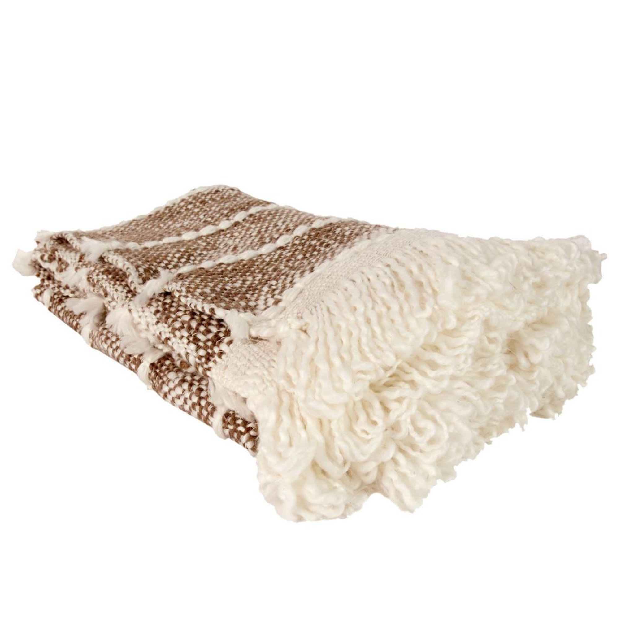 The Home Deco Factory Plaid maille tressée  franges  120x150cm taupe