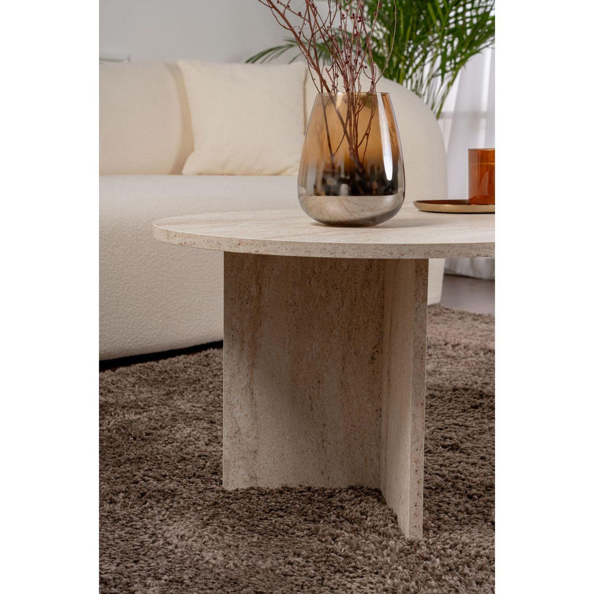 TOILINUX Table basse effet travertin SABLE - Beige