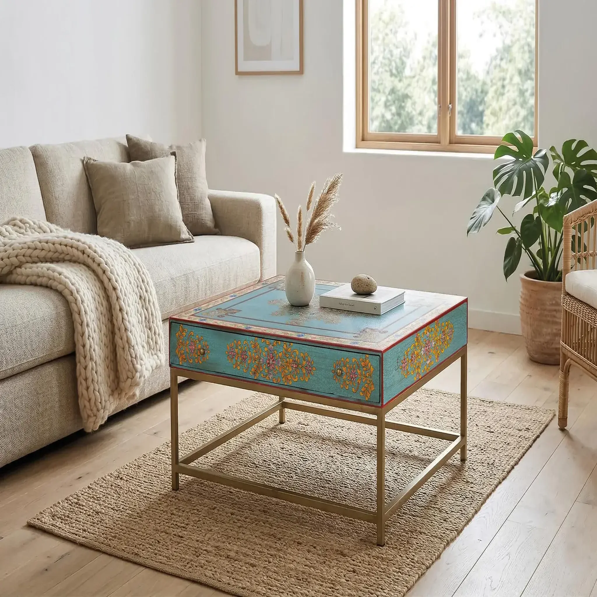 Voir la diapositive 2 : GINER Y COLOMER SL Table basse en bois de manguier 90 cm style ethnique