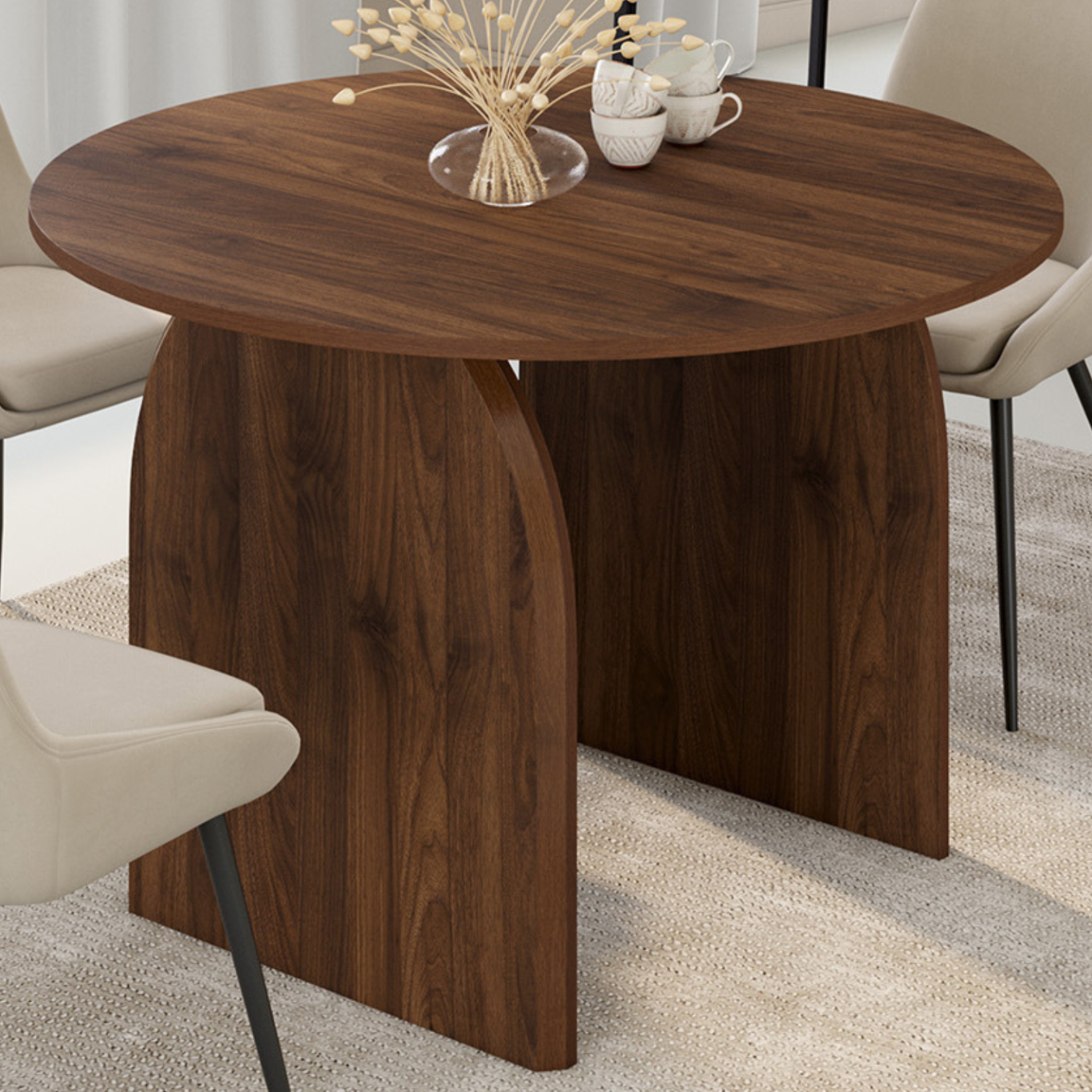 Voir la diapositive 4 : ID MARKET Table à manger extensible japandi ovale edith 4-8 personnes effet noyer 110-150 cm