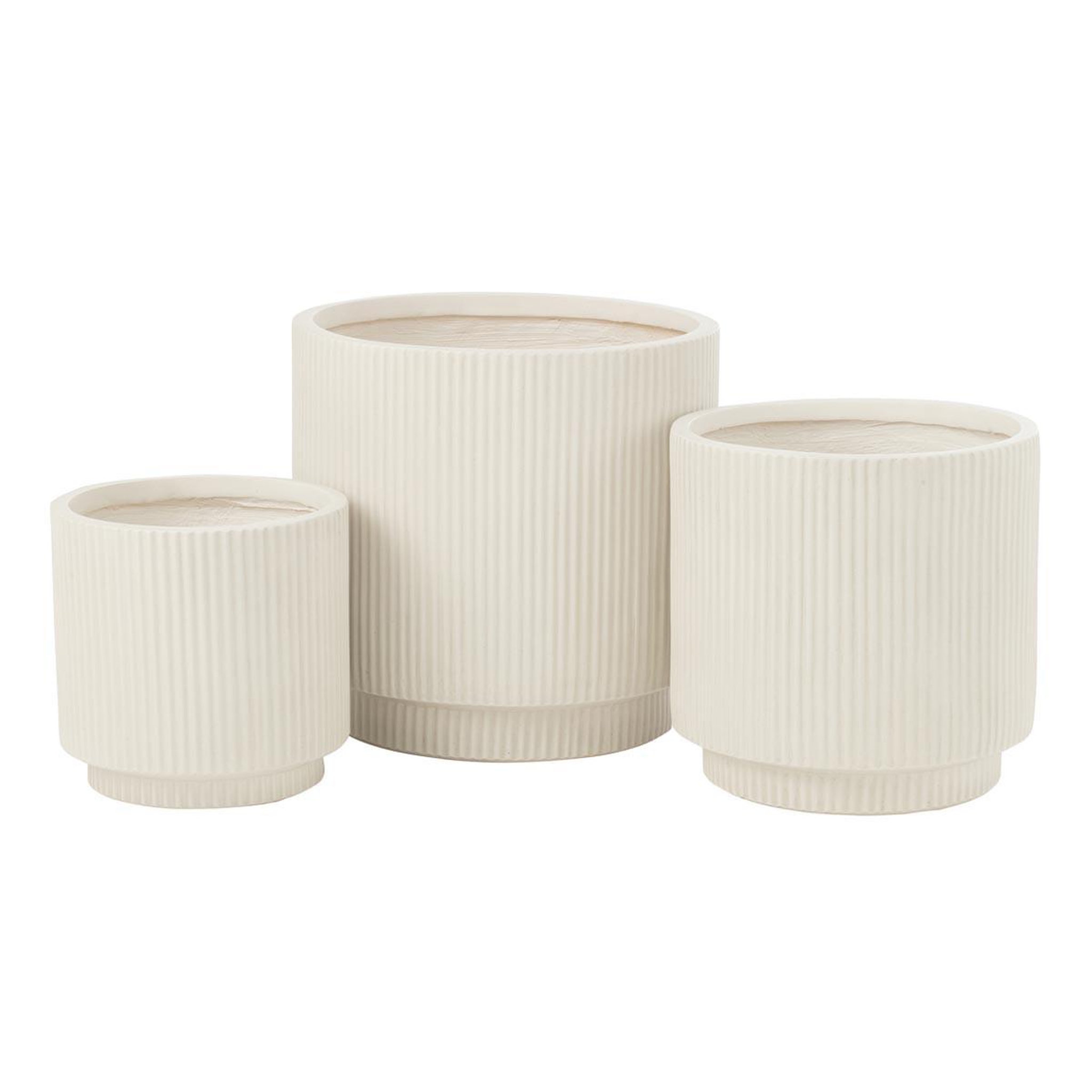 J-LINE Lot de 3 cache-pots rainurés  misty  37cm blanc