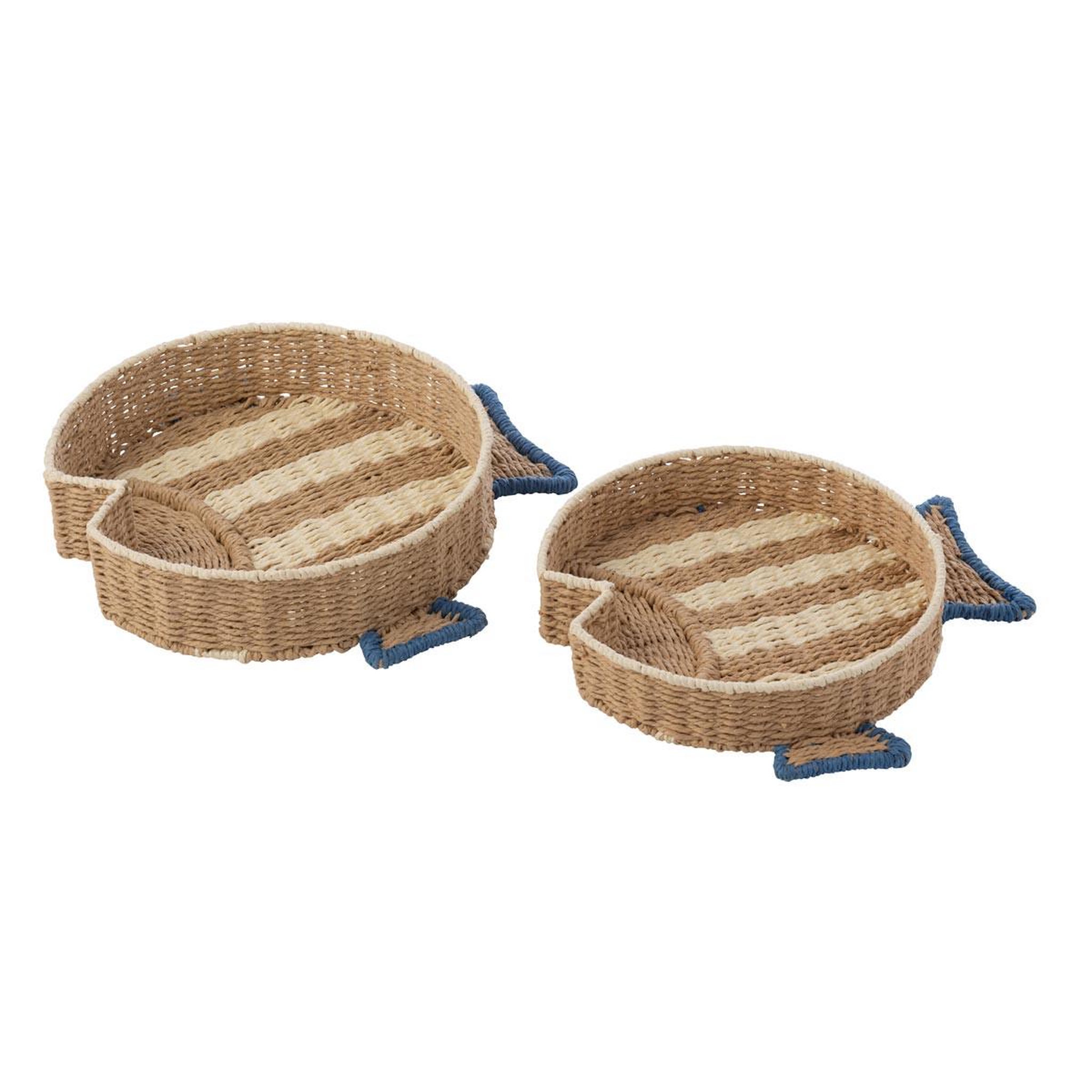 J-LINE Lot de 2 plateaux déco  poissons  43cm naturel & bleu