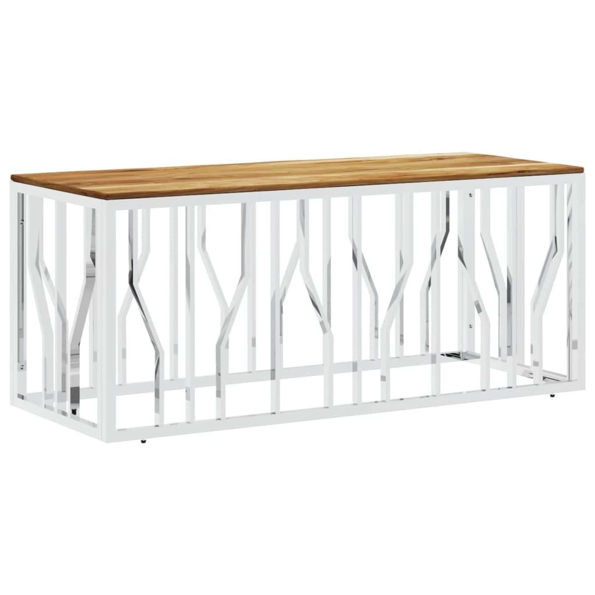 Voir la diapositive 2 : VIDAXL Table basse argente acier inoxydable et bois massif d'acacia