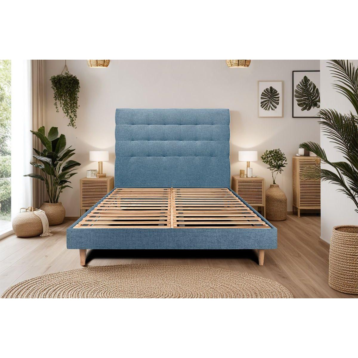 Sommeil de Plomb Lit avec tête de lit capitonnée tissu et sommier kit - Hauteur totale : 29cm