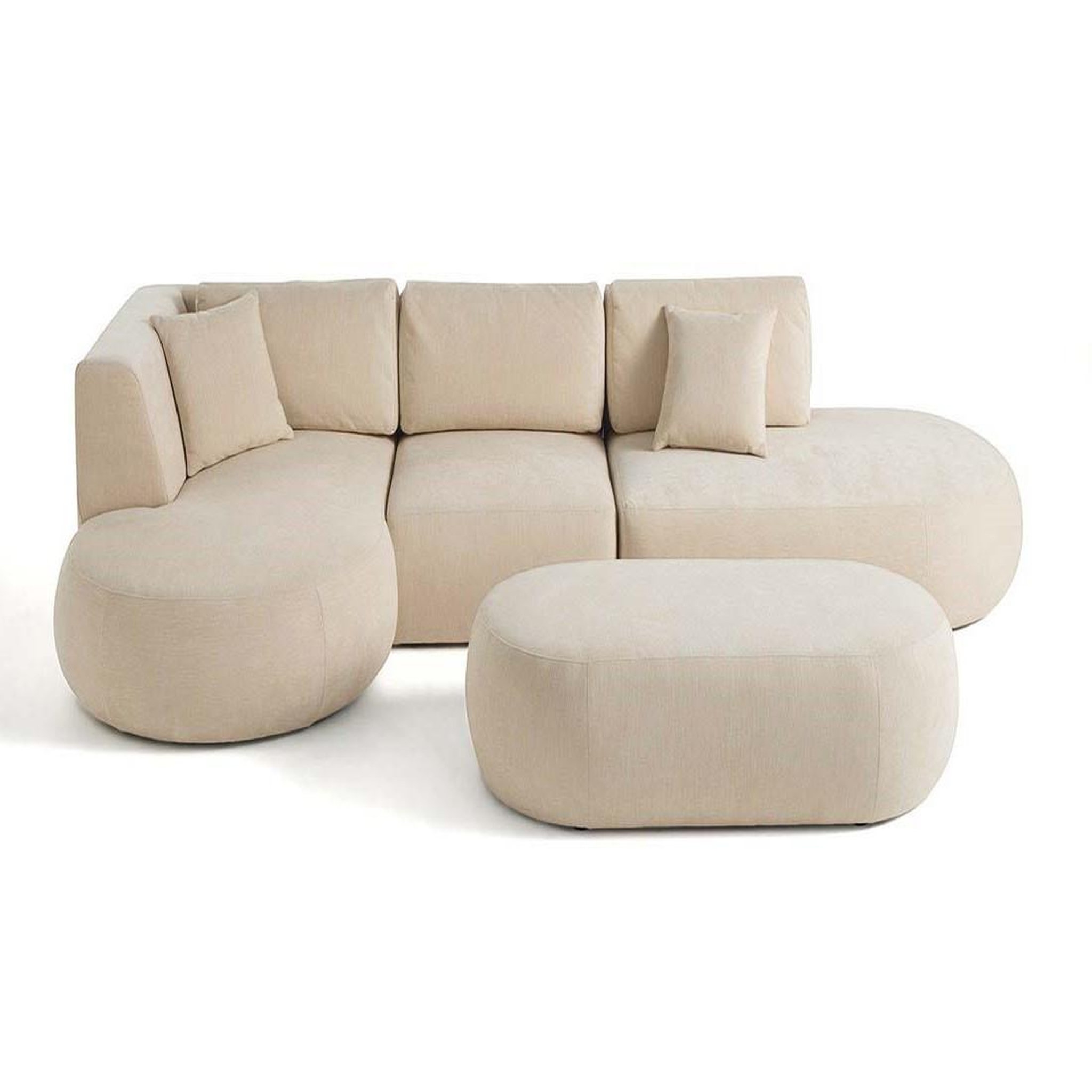 Voir la diapositive 5 : LISA DESIGN Santorini - canapé modulable d'angle gauche + pouf - 5 places - en tissu texturé