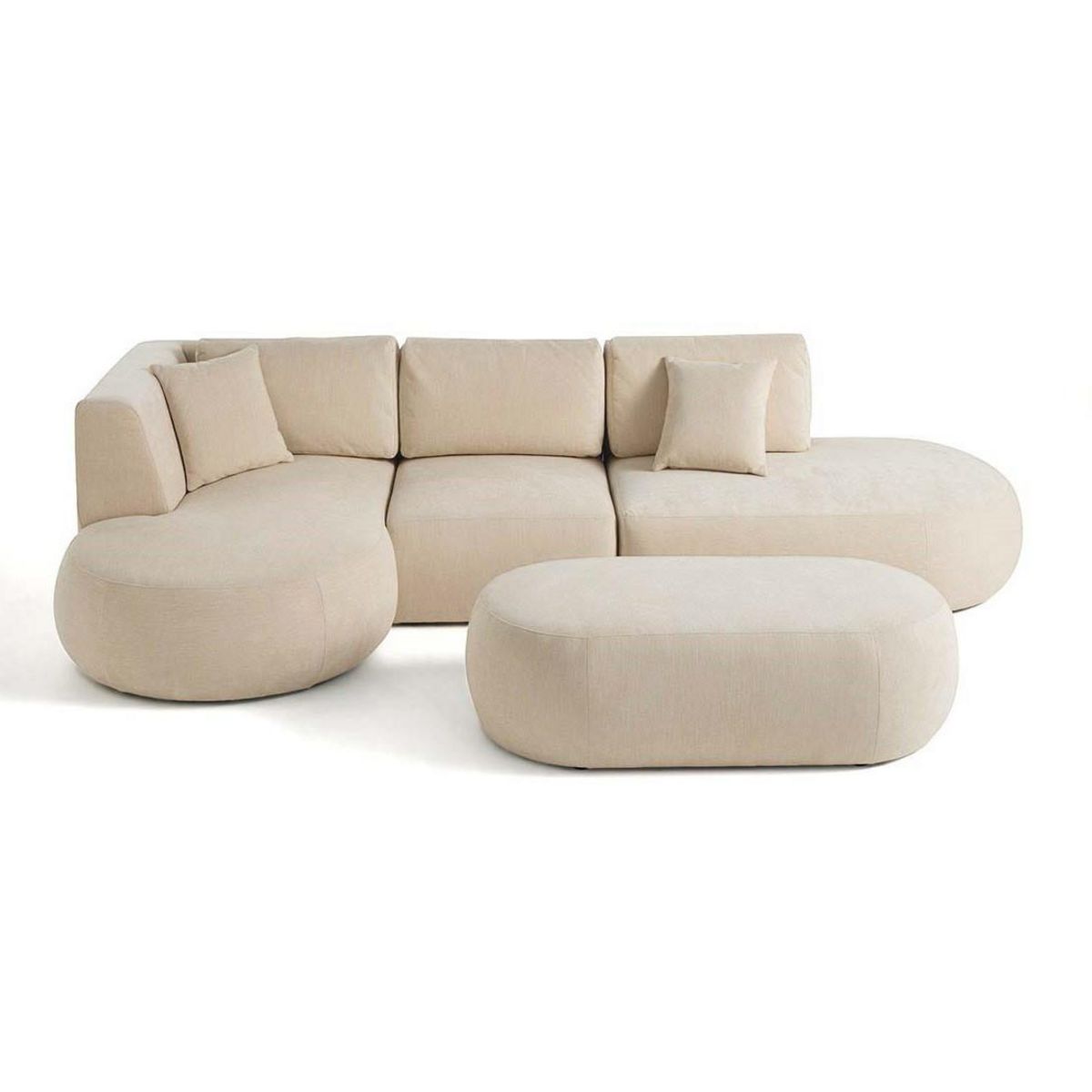 LISA DESIGN Santorini - canapé modulable d'angle gauche + pouf - 5 places - en tissu texturé