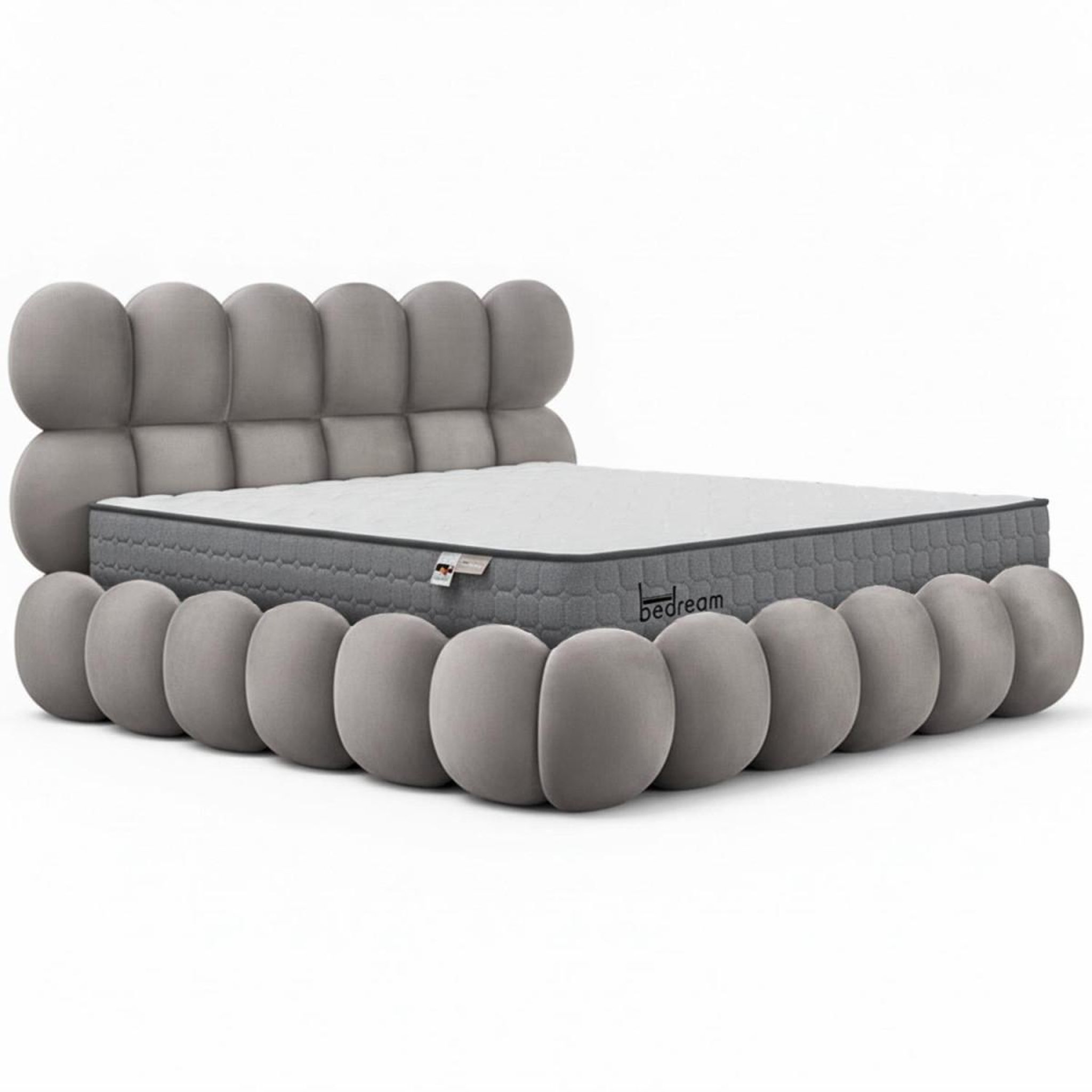 Paris Prix Pack lit coffre en velours & matelas  bubble & goodream  180x200cm gris