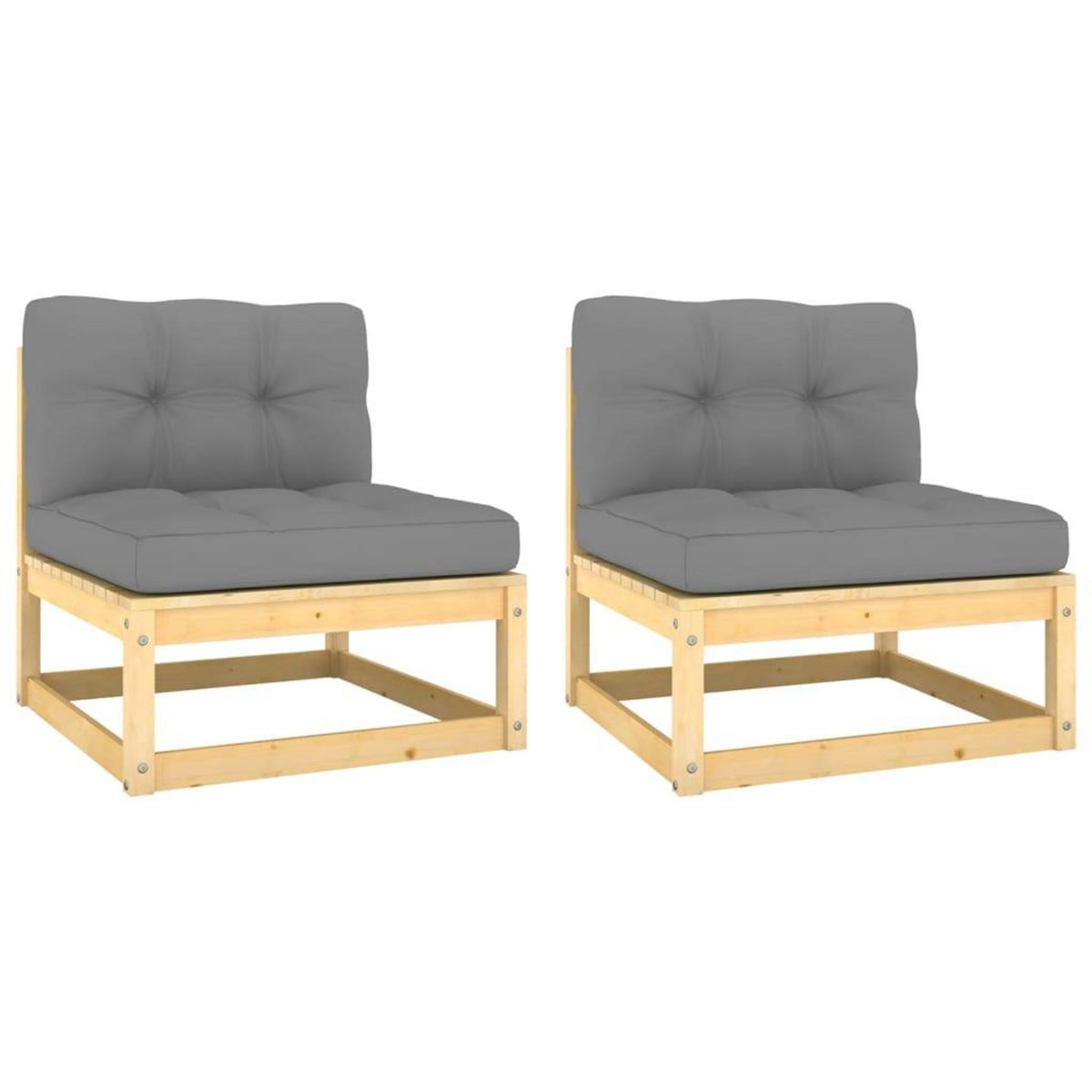 VIDAXL Canapes centraux de jardin coussins gris2pcs Bois de pin massif