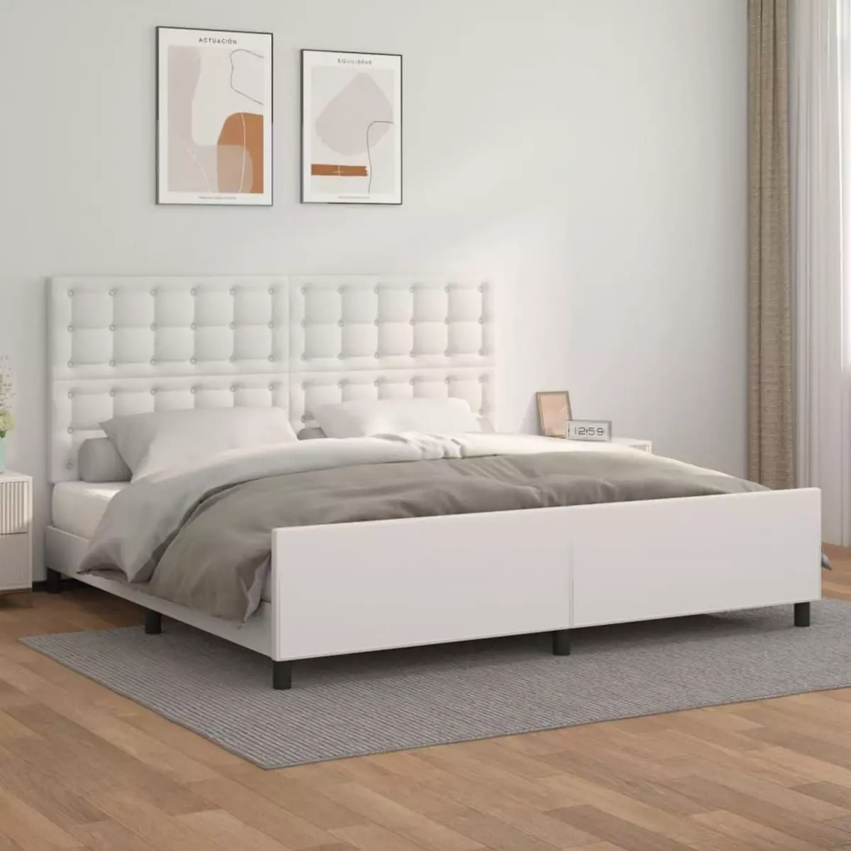 VIDAXL Cadre de lit avec tete de lit Blanc 200x200 cm Similicuir
