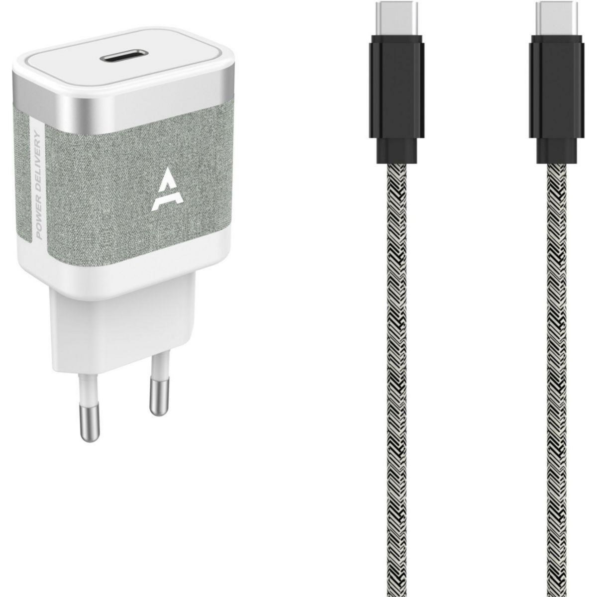 ADEQWAT Chargeur + câble 30W charge rapide USB-C +cable USB-C 1m