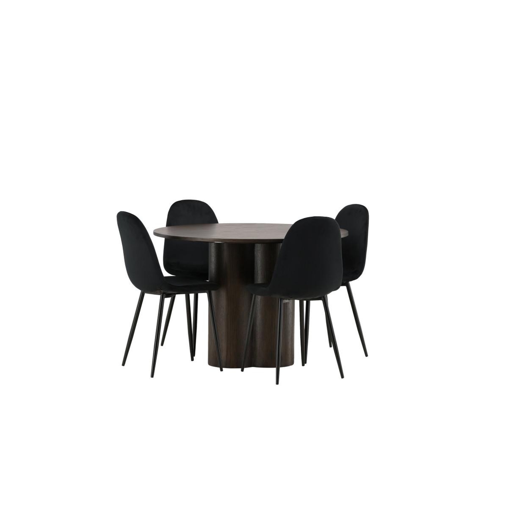 Voir la diapositive 3 : Paris Prix Ensemble table à manger & 4 chaises en velours  olivia & polar  110cm moka & noir