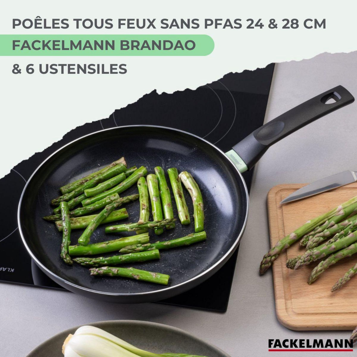 Fackelmann Ensemble de 2 poêles de 24 et 28 cm et 6 ustensiles Fackelmann Brandao