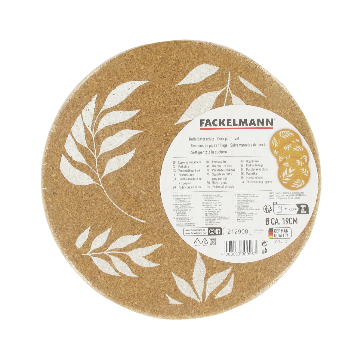 Fackelmann Dessous de plat en liège rond 19 cm Fackelmann