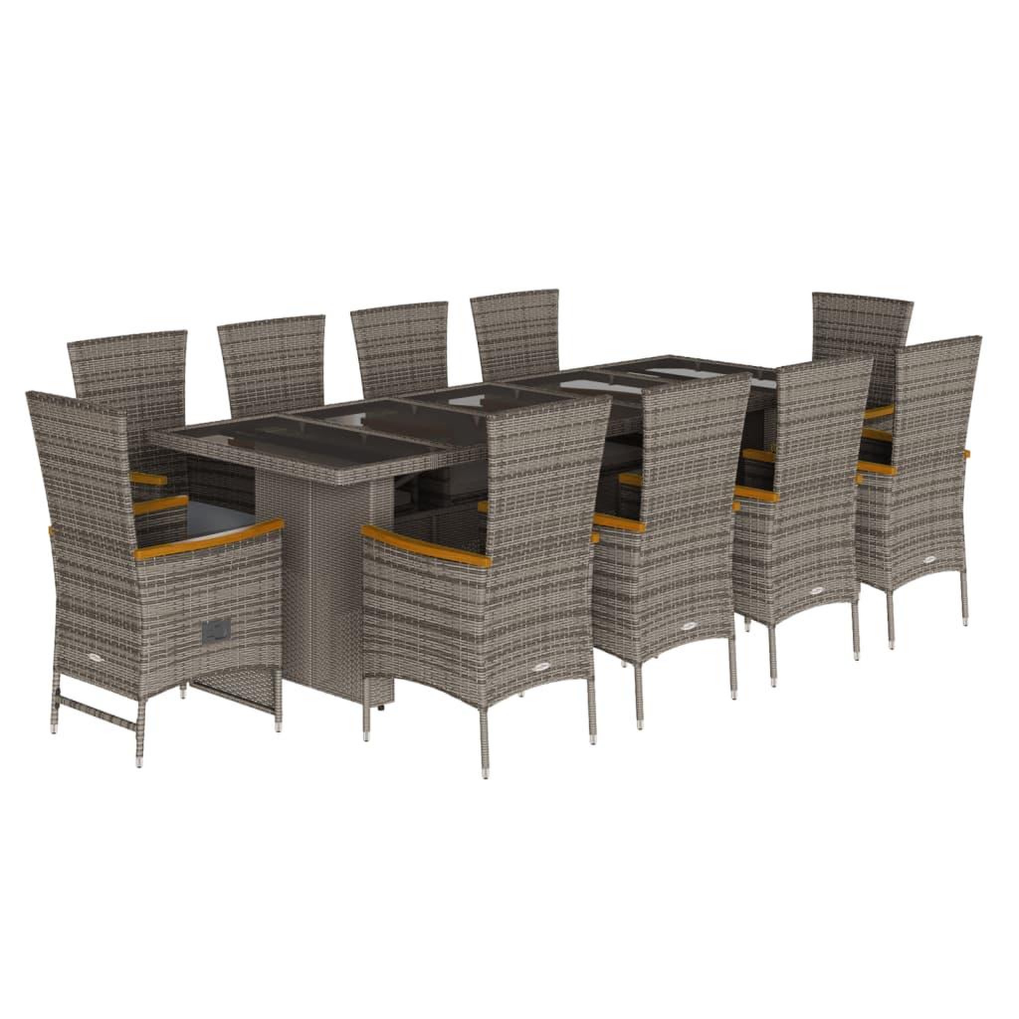 Voir la diapositive 2 : VIDAXL Ensemble a manger de jardin 11pcs avec coussins gris poly rotin