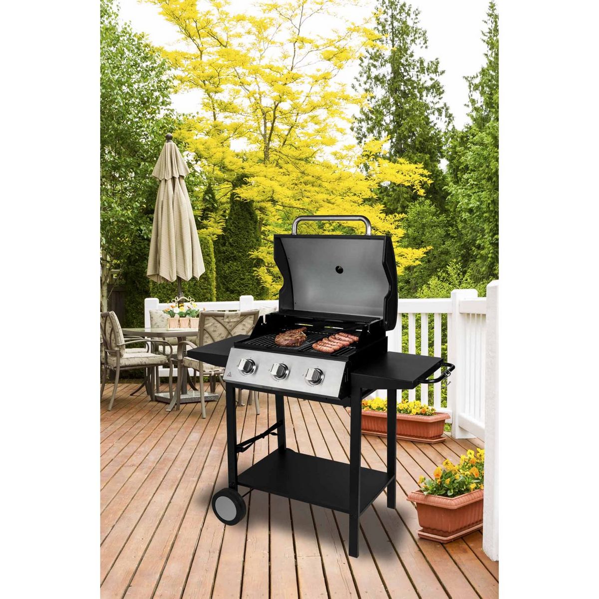 Somagic Barbecue gaz - 3 brûleurs - Acier chromé 55 x 41cm