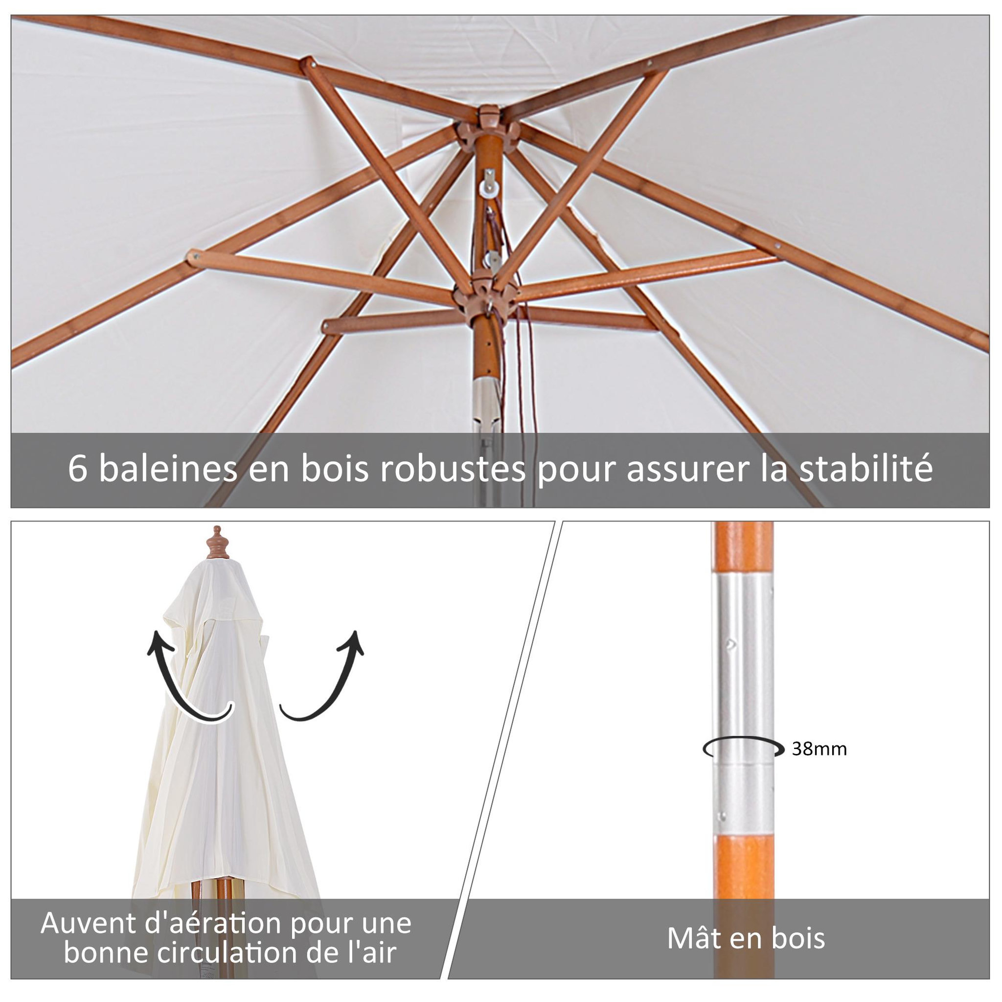 Voir la diapositive 4 : OUTSUNNY Parasol rectangulaire inclinable bois polyester haute densité 2L x 1,5l x 2,3H m crème