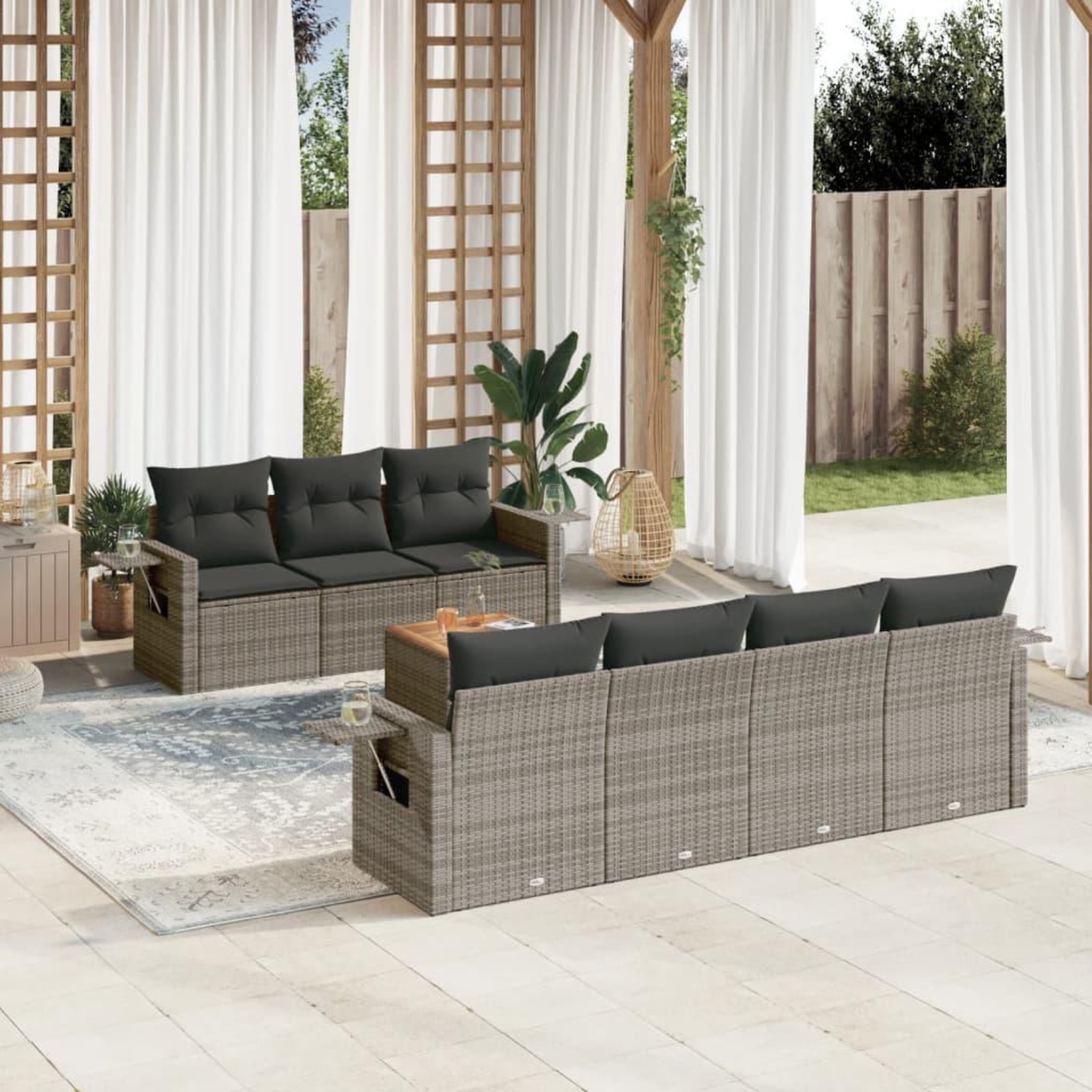 VIDAXL Salon de jardin 8 pcs avec coussins gris resine tressee