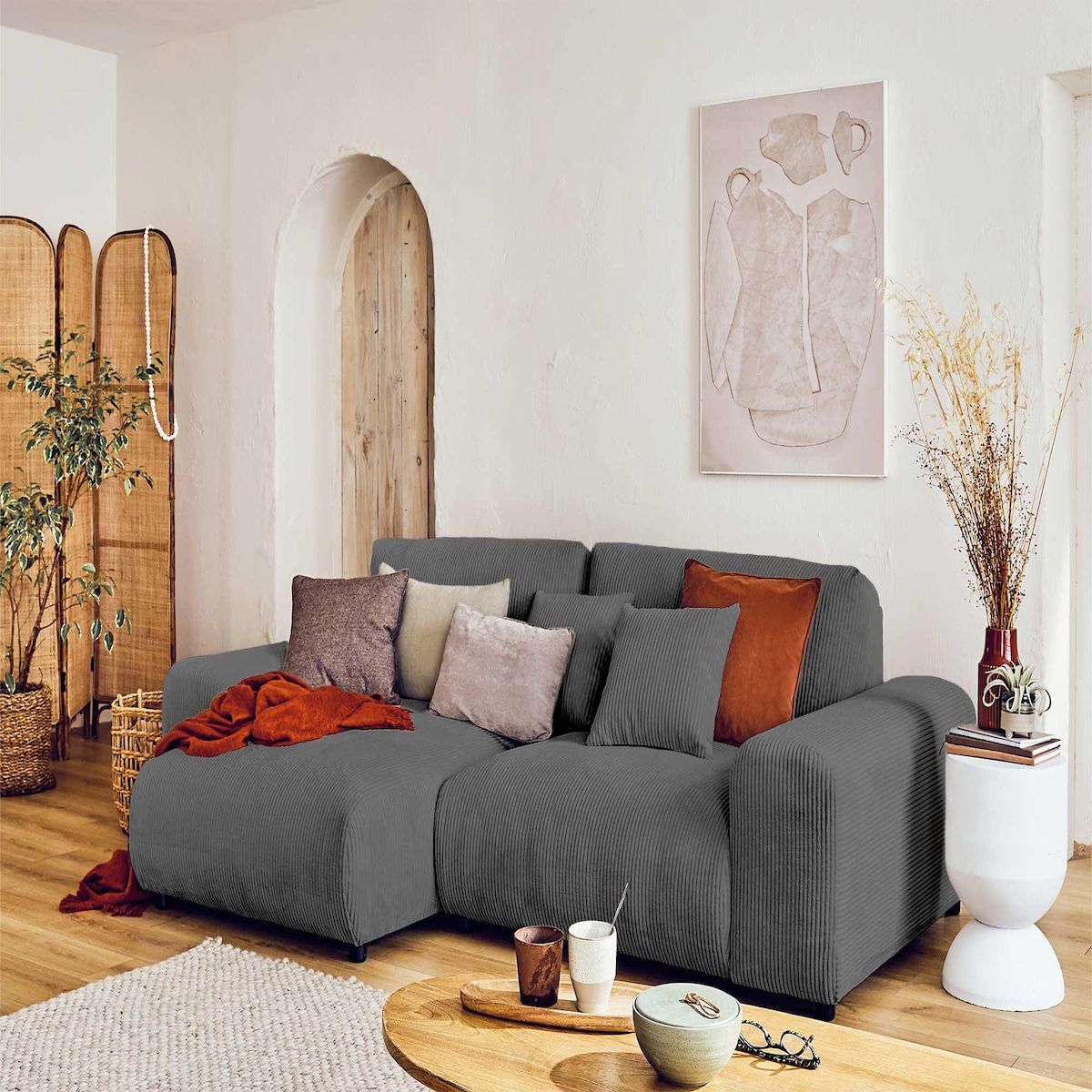 LISA DESIGN Garance - canapé d'angle réversible - 4 places - en velours côtelé