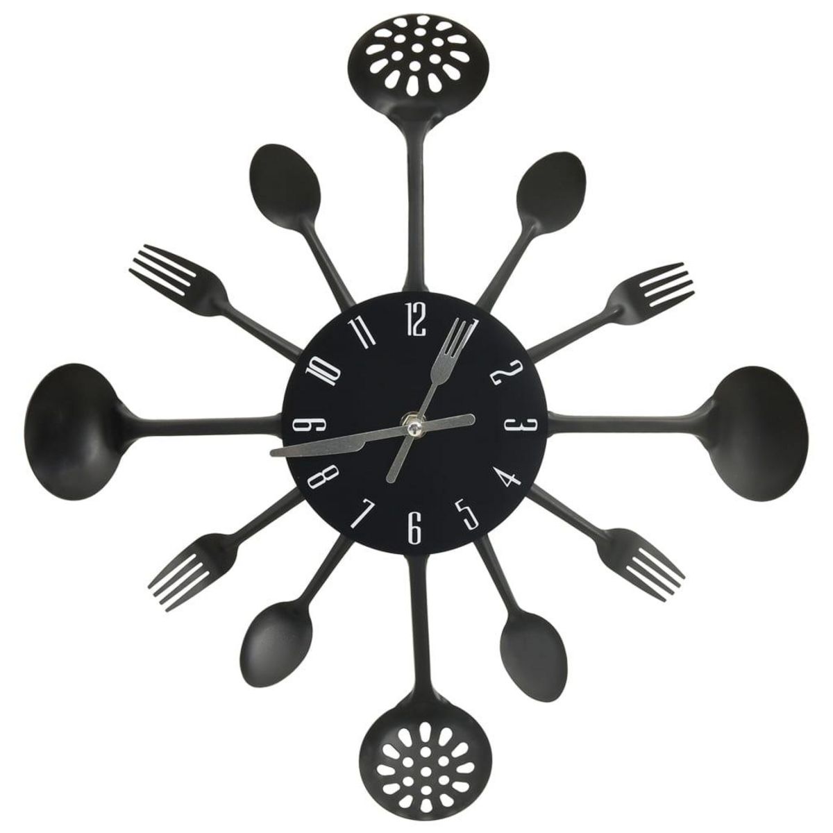 VIDAXL Horloge murale et cuillere avec fourchette Noir 40 cm Aluminium