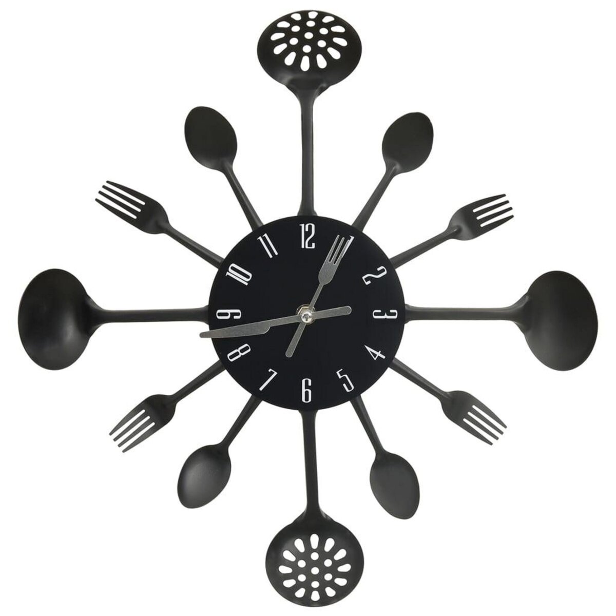 VIDAXL Horloge murale et cuillere avec fourchette Noir 40 cm Aluminium
