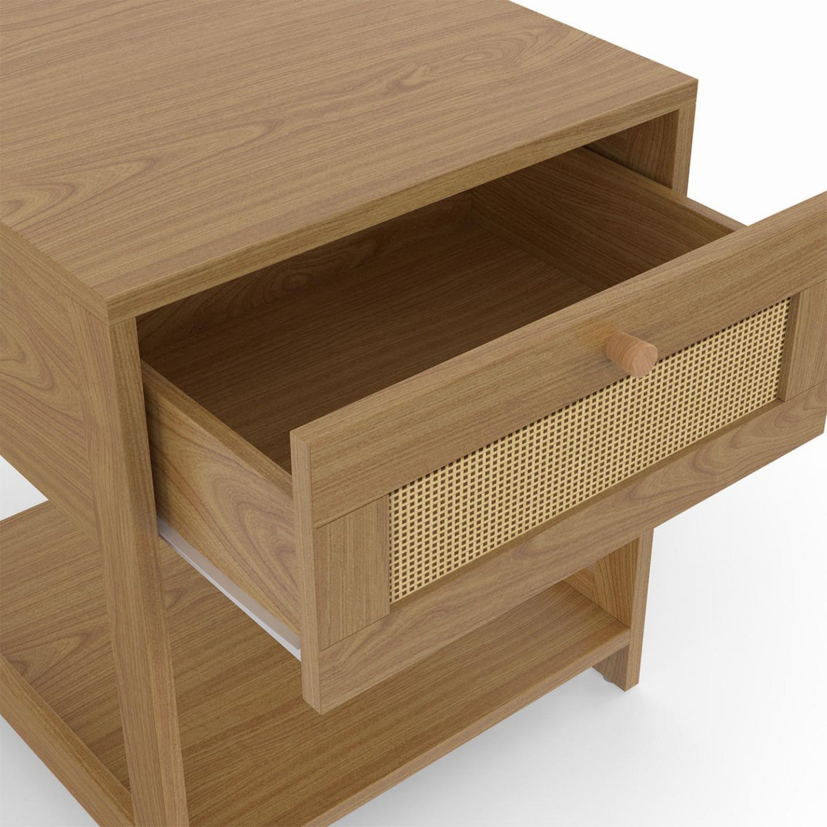 ID MARKET Lot de 2 tables de chevet HANAE vintage 1 tiroir avec tablette effet naturel cannage