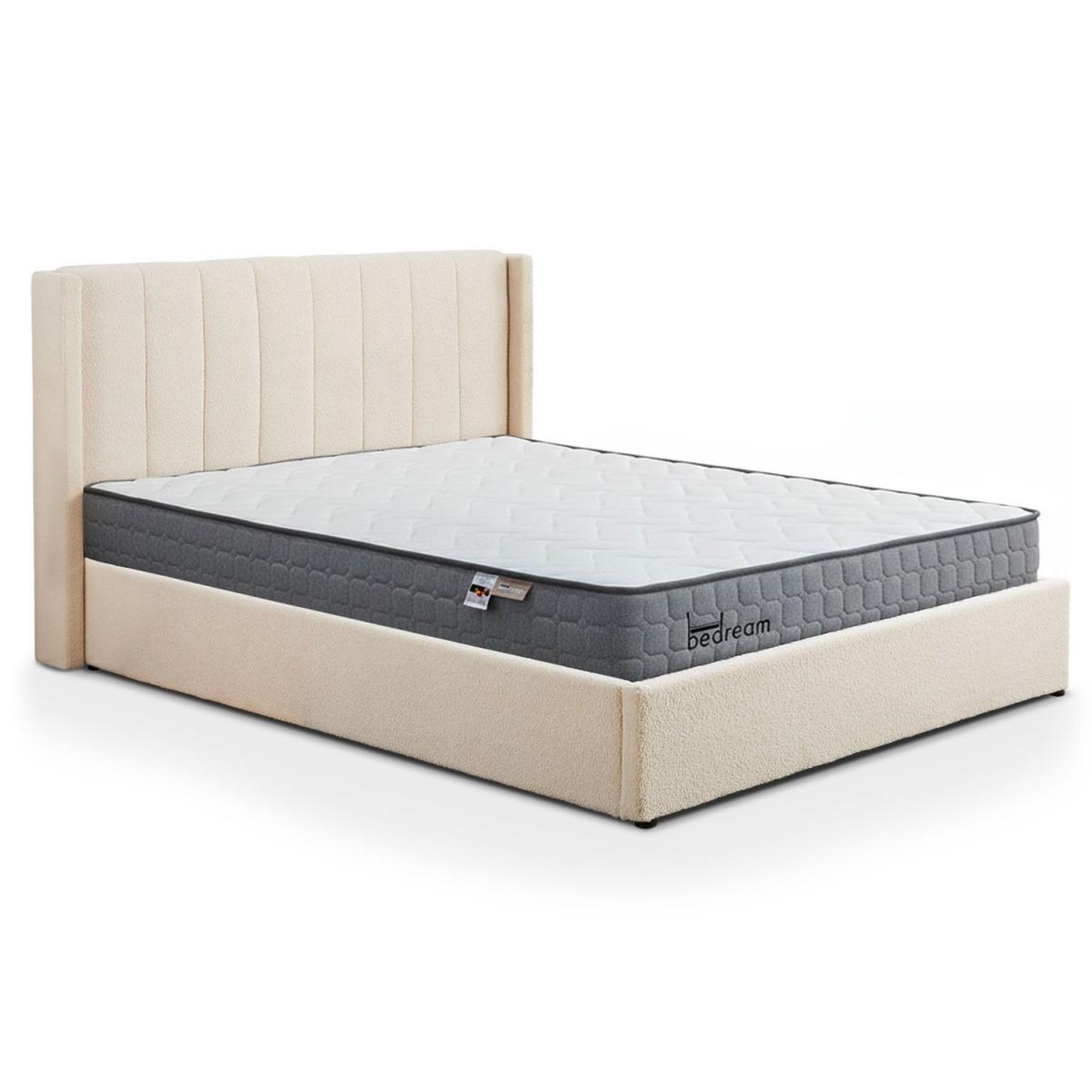 Paris Prix Pack lit coffre bouclette & matelas  maggie & goodream  180x200cm crème