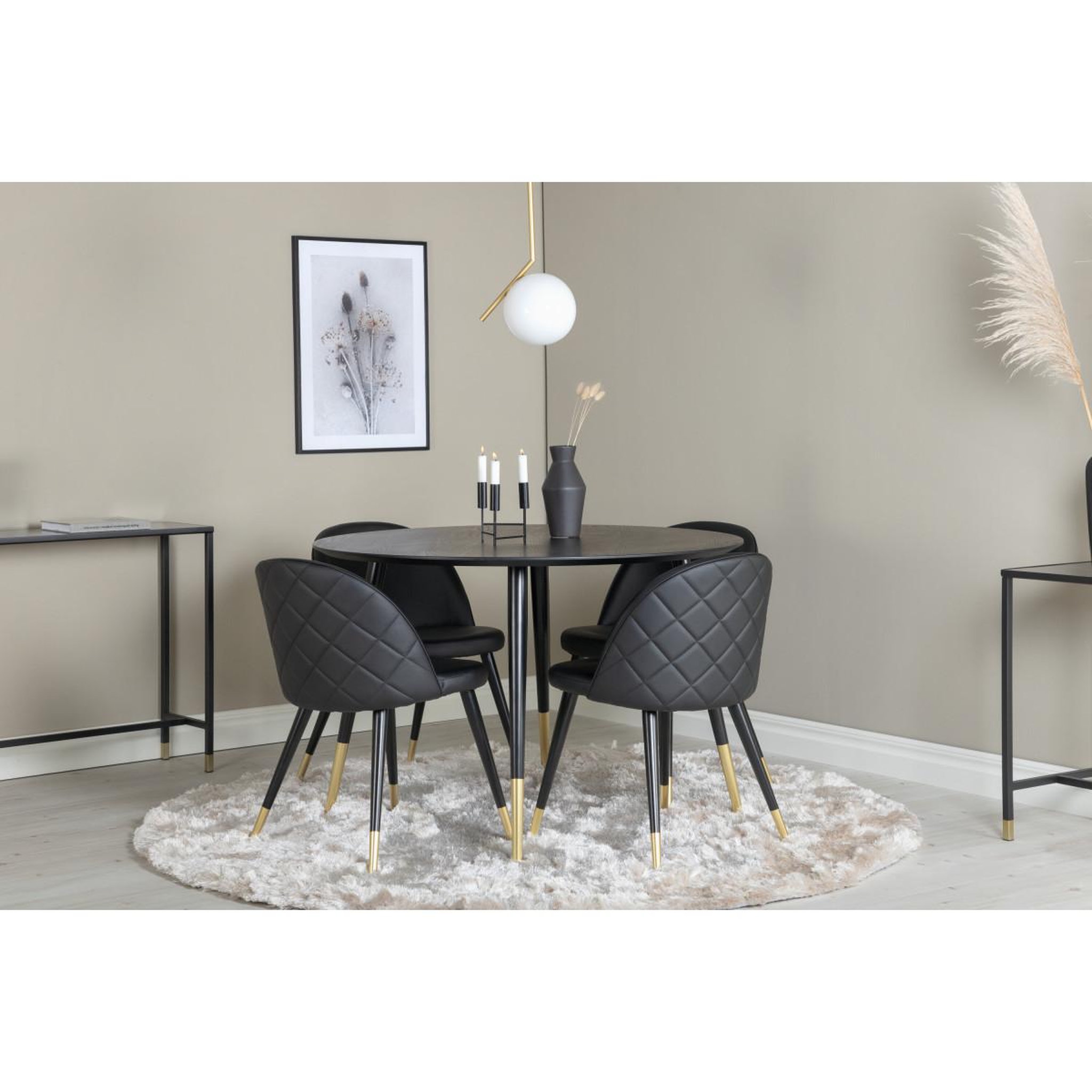 Voir la diapositive 6 : Paris Prix Ensemble table à manger & 4 chaises design  dipp & velvet  115cm noir