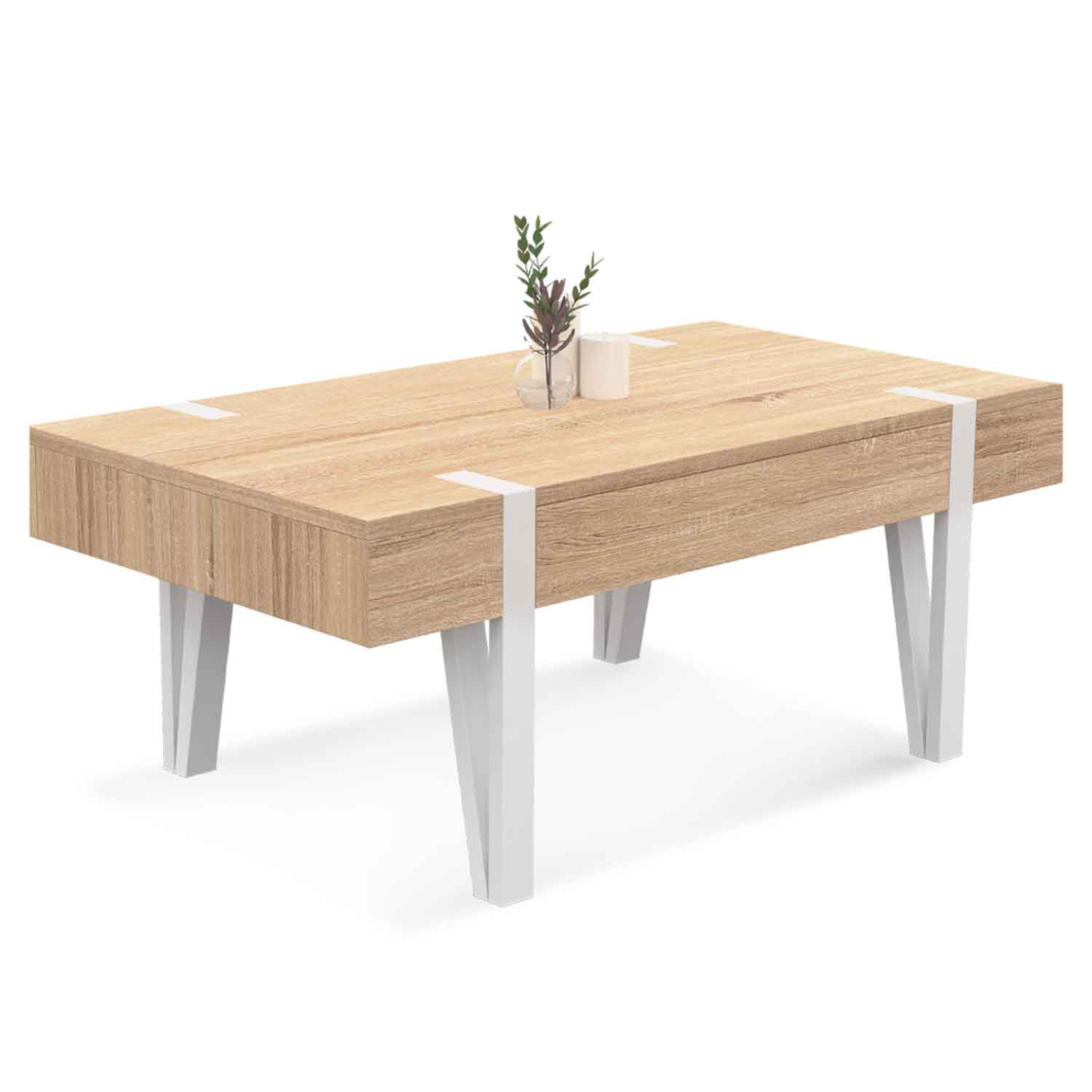 ID MARKET Table basse 1 tiroir austria bois pied épingle blanc